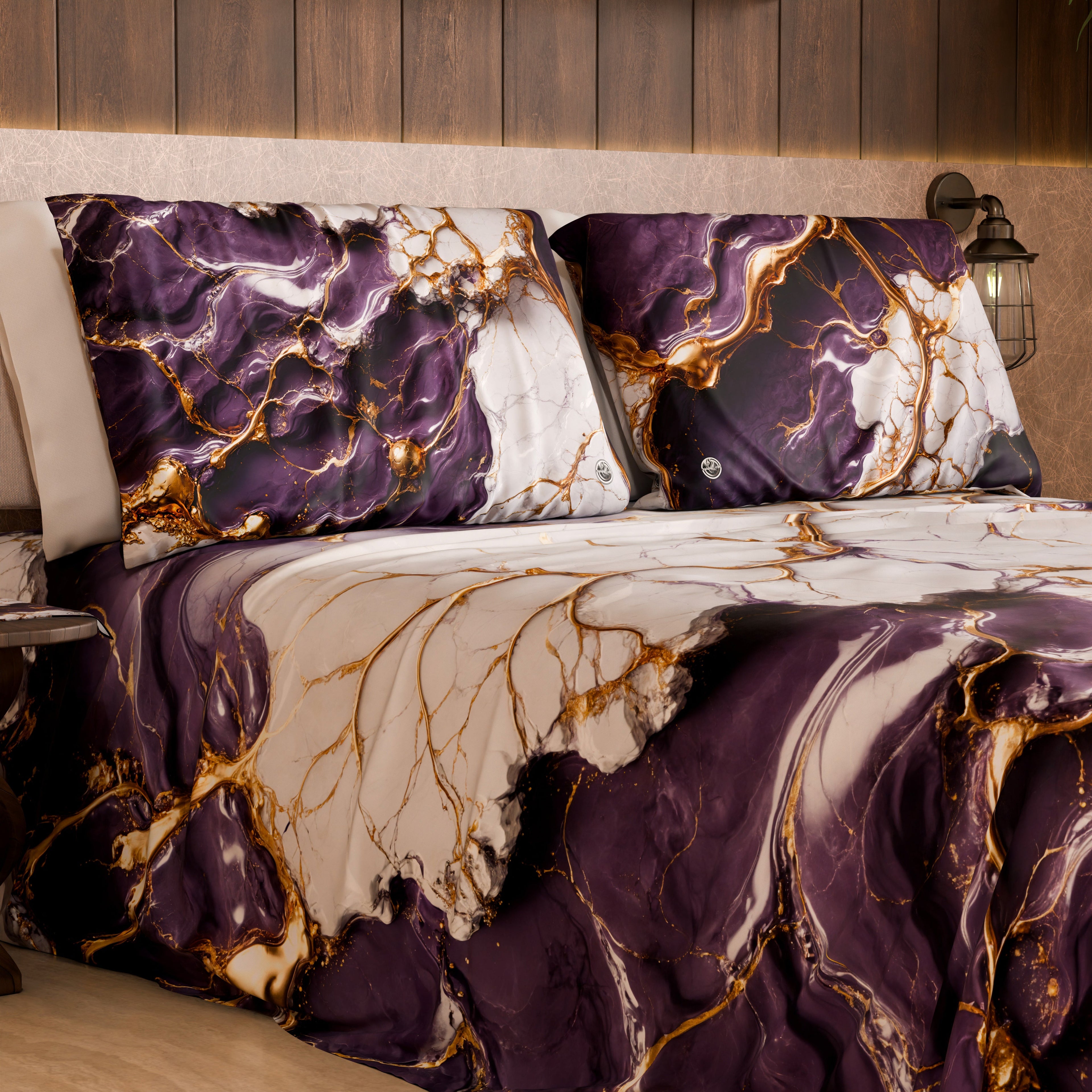 Coppia Federe Cuscino Eleganti Effetto Marmo Viola