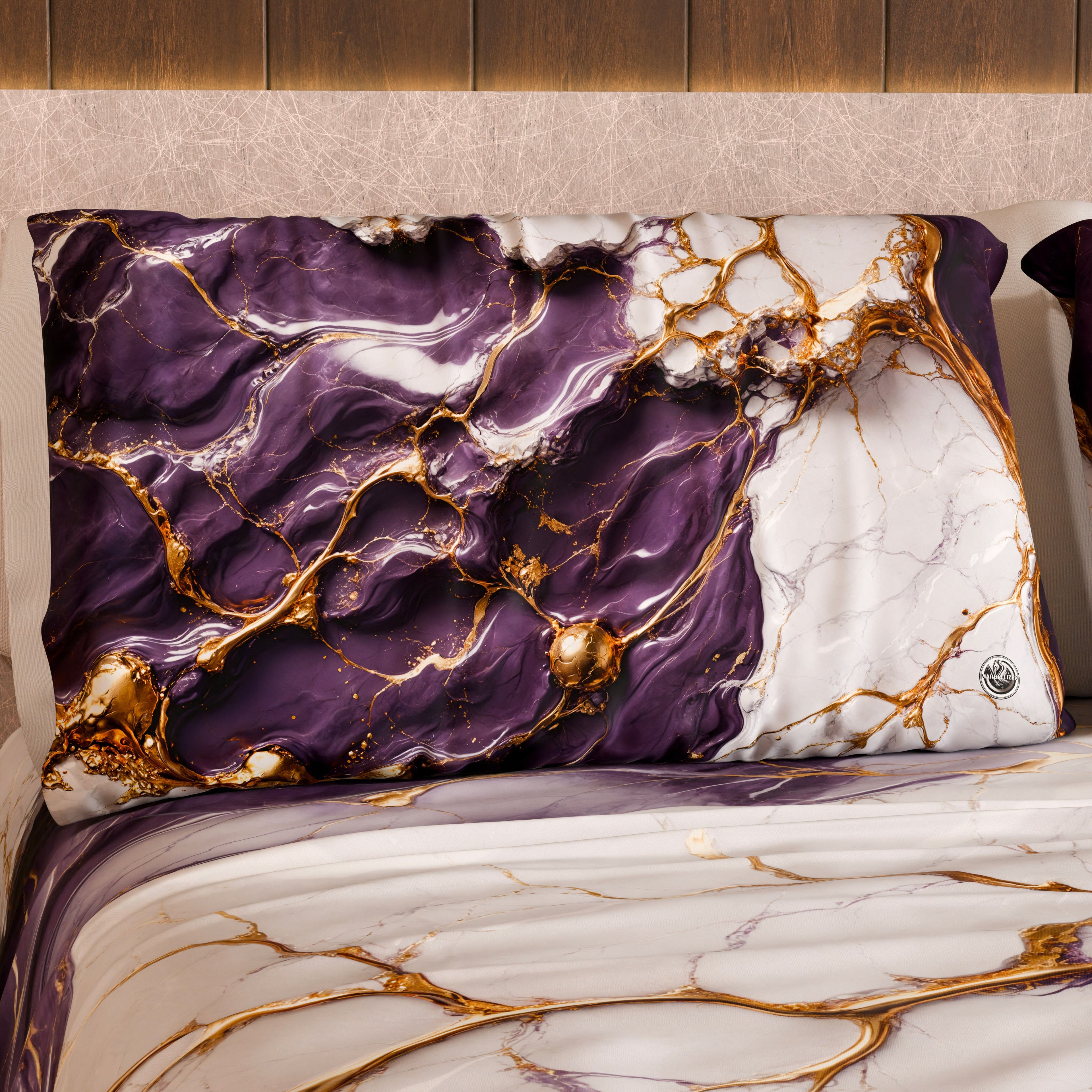 Coppia Federe Cuscino Eleganti Effetto Marmo Viola