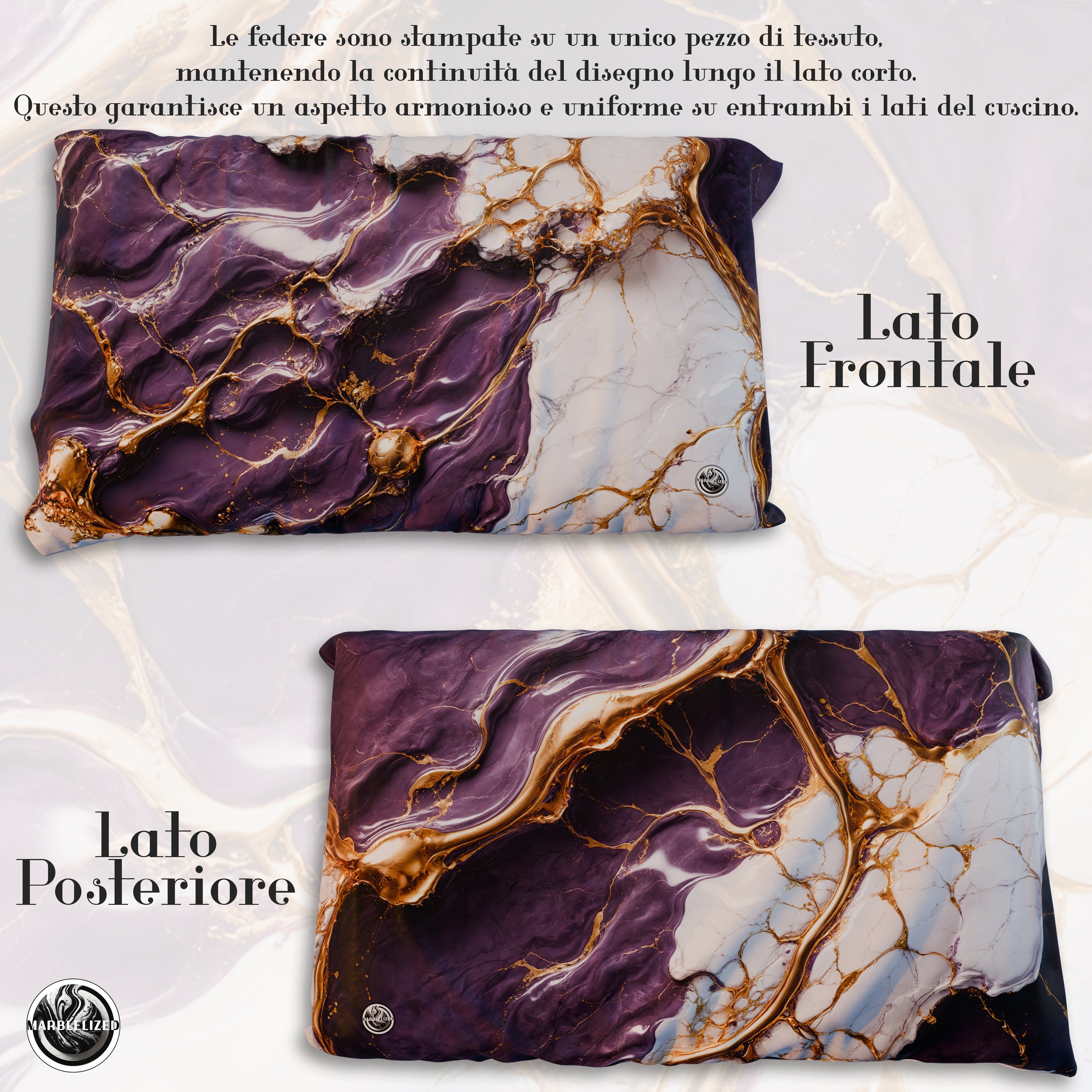 Coppia Federe Cuscino Eleganti Effetto Marmo Viola