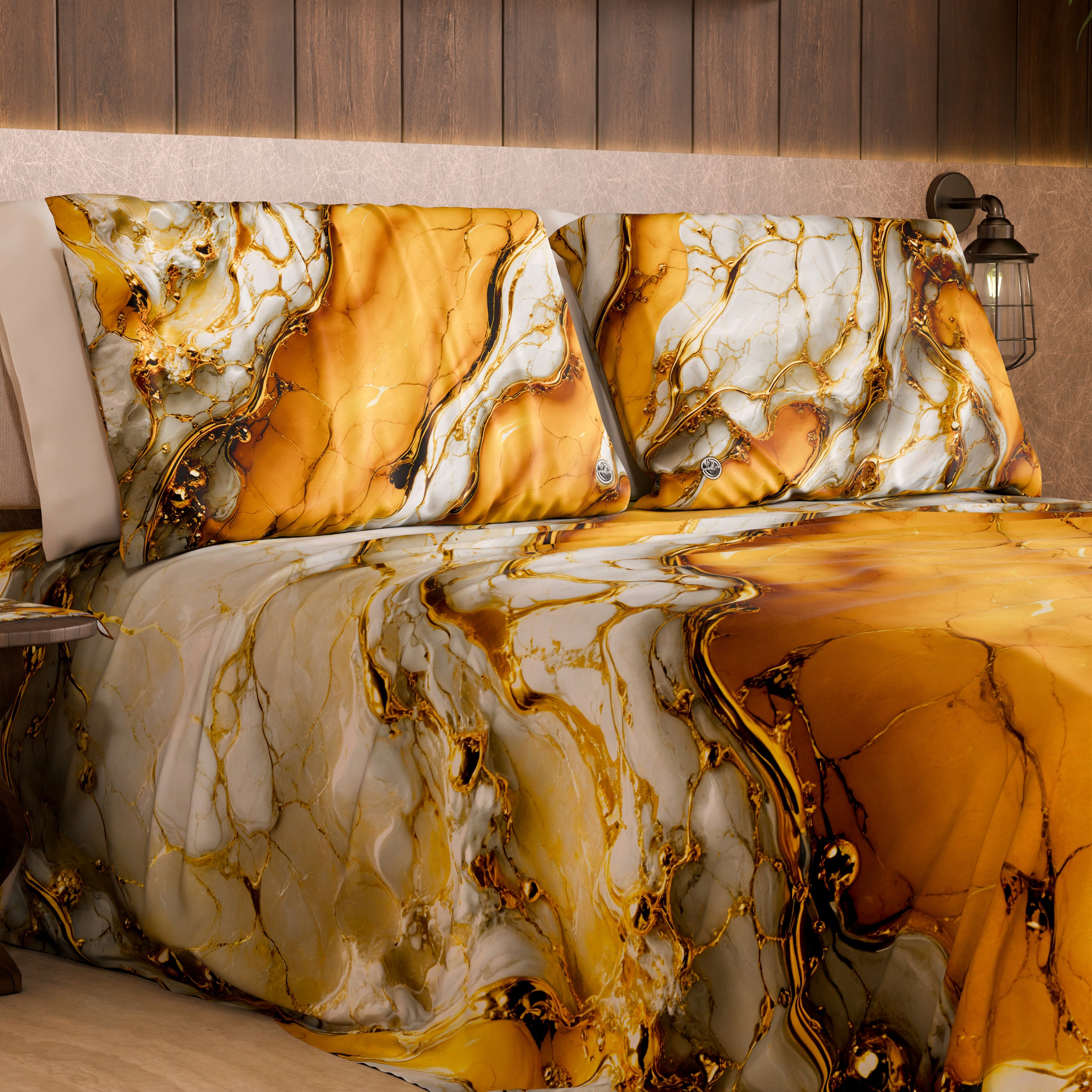 Coppia Federe Cuscino Eleganti Effetto Marmo Giallo