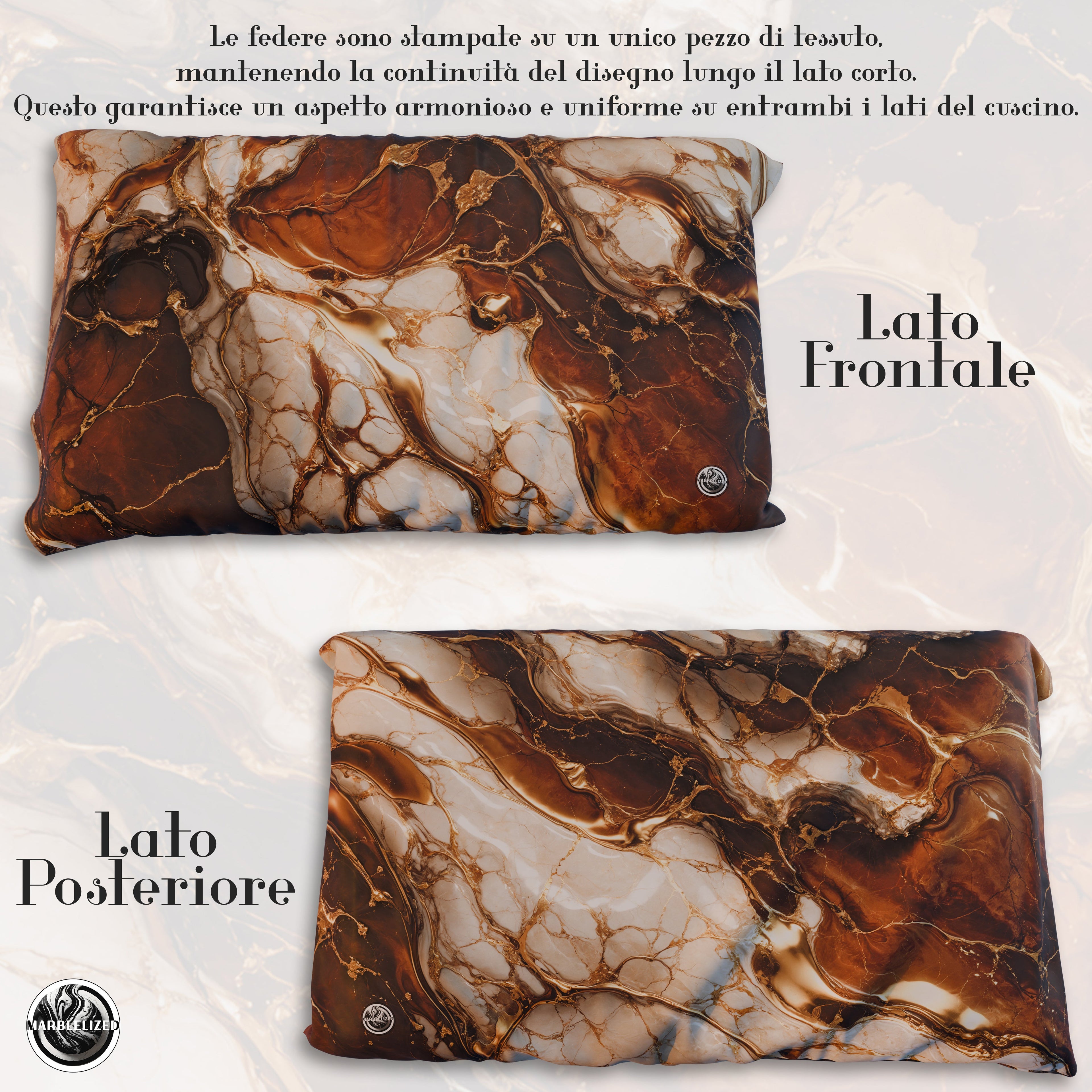 Coppia Federe Cuscino Eleganti Effetto Marmo Marrone