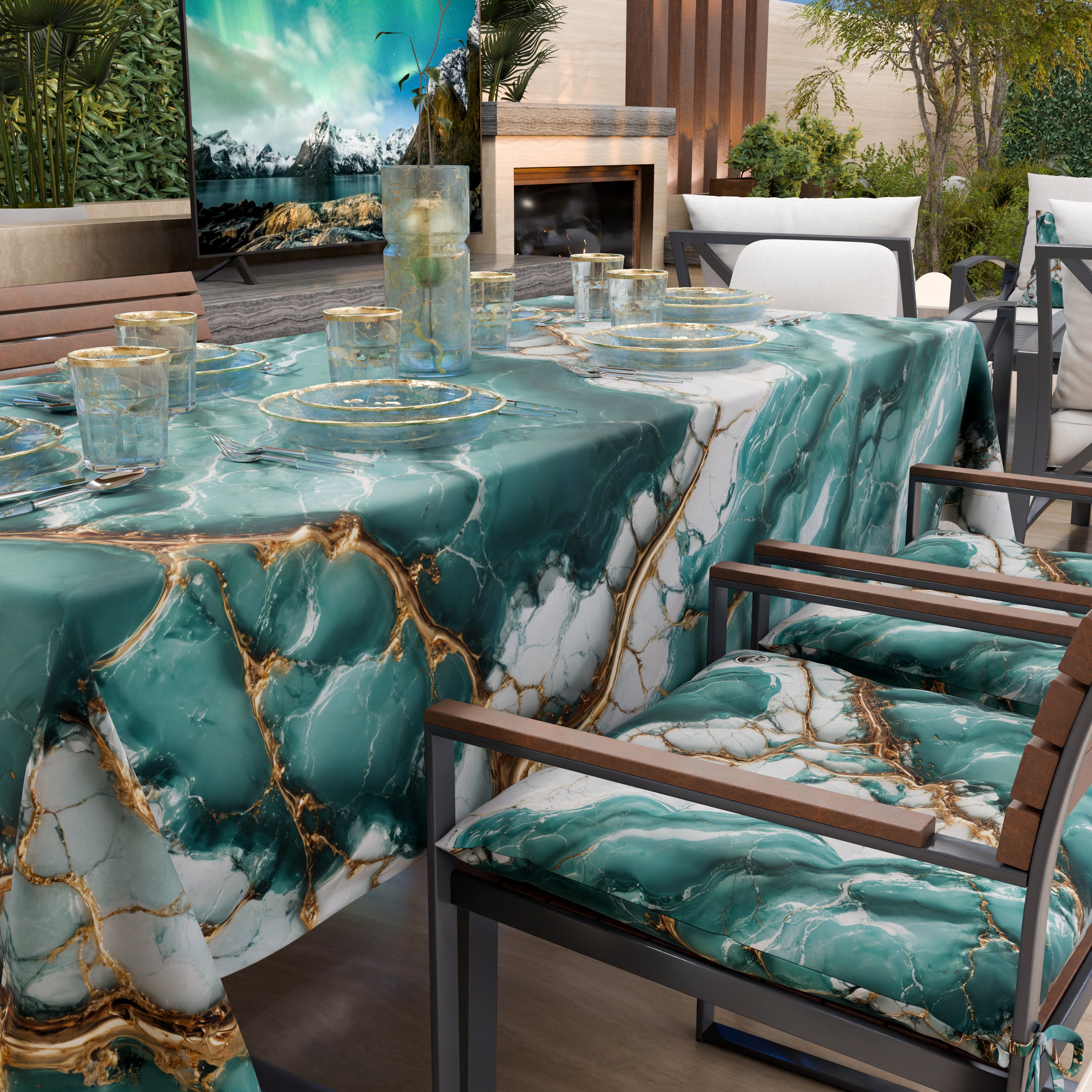 Cuscini per Sedie Cucina Eleganti Effetto Marmo Acquamarina - AQUATIQUE
