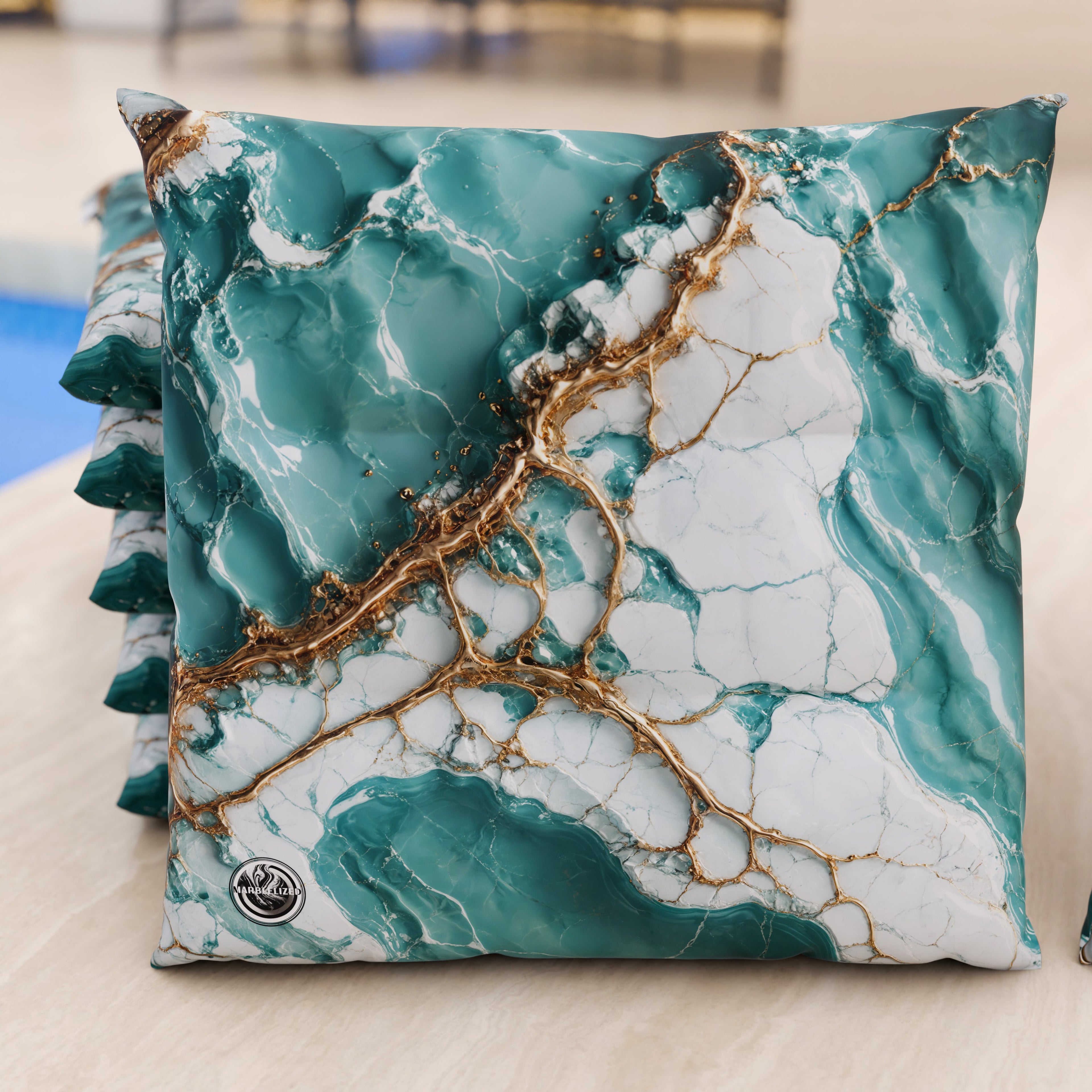 Cuscini per Sedie Cucina Eleganti Effetto Marmo Acquamarina - AQUATIQUE