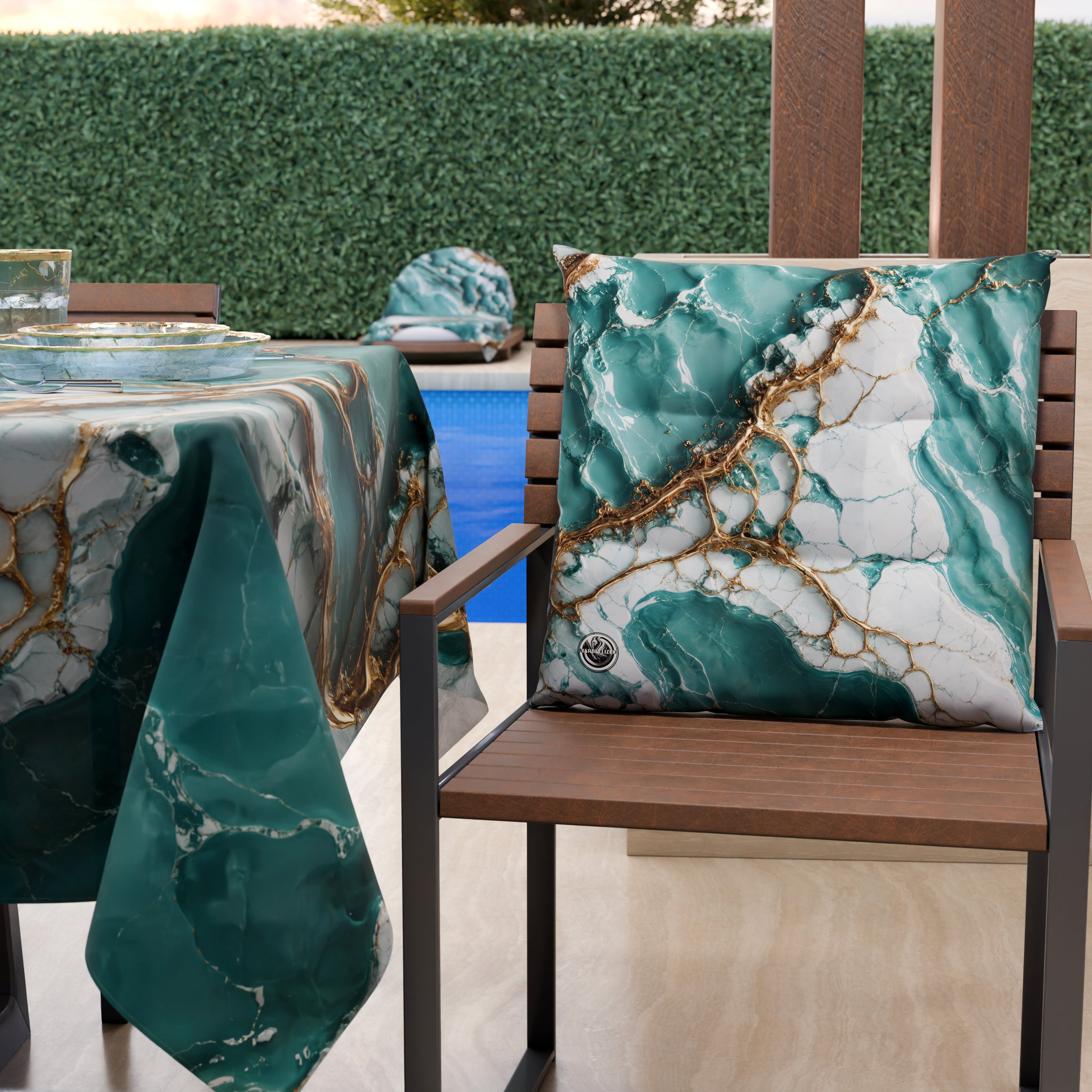 Cuscini per Sedie Cucina Eleganti Effetto Marmo Acquamarina - AQUATIQUE