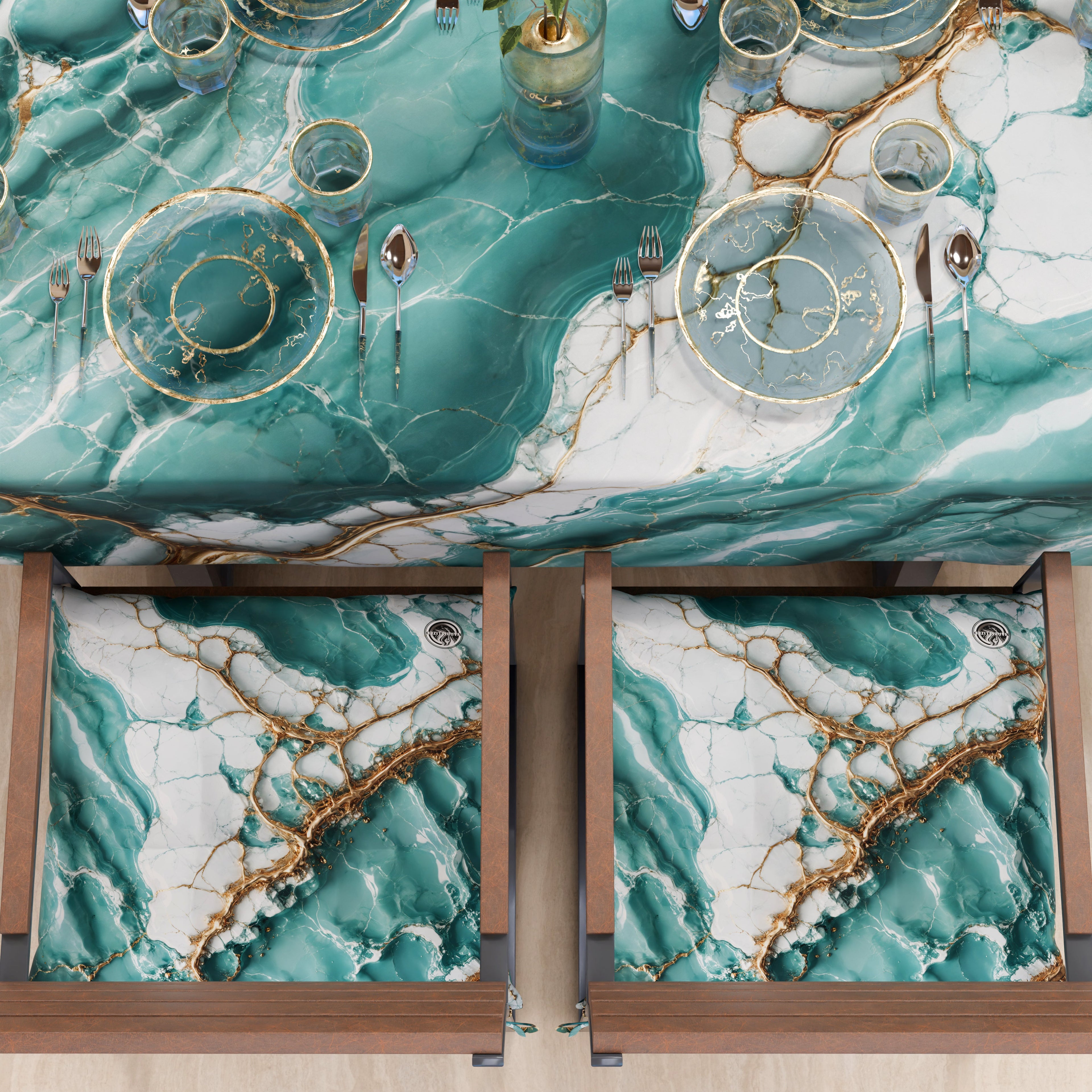 Cuscini per Sedie Cucina Eleganti Effetto Marmo Acquamarina - AQUATIQUE