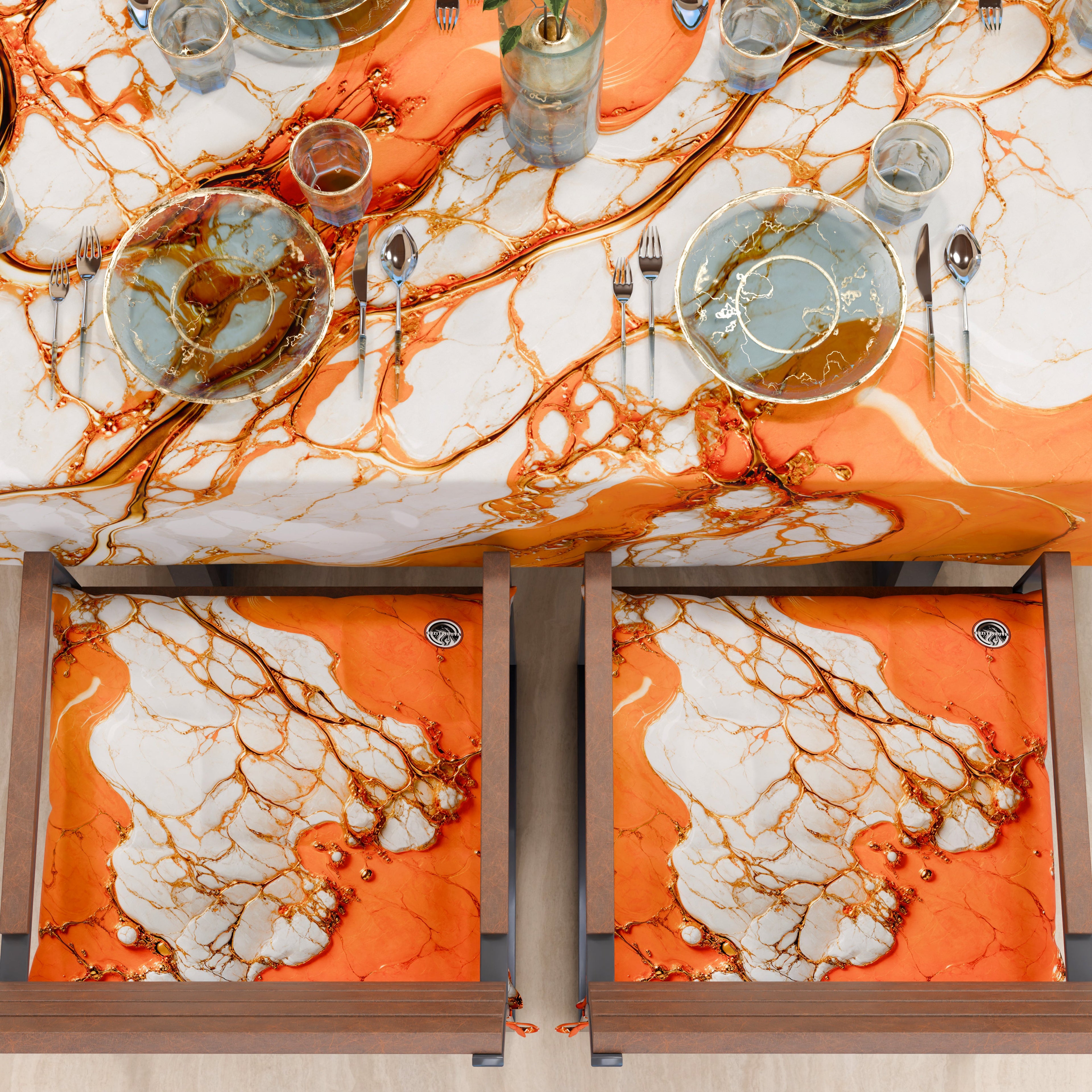 Cuscini per Sedie Cucina Eleganti Effetto Marmo Arancio - AURANGE