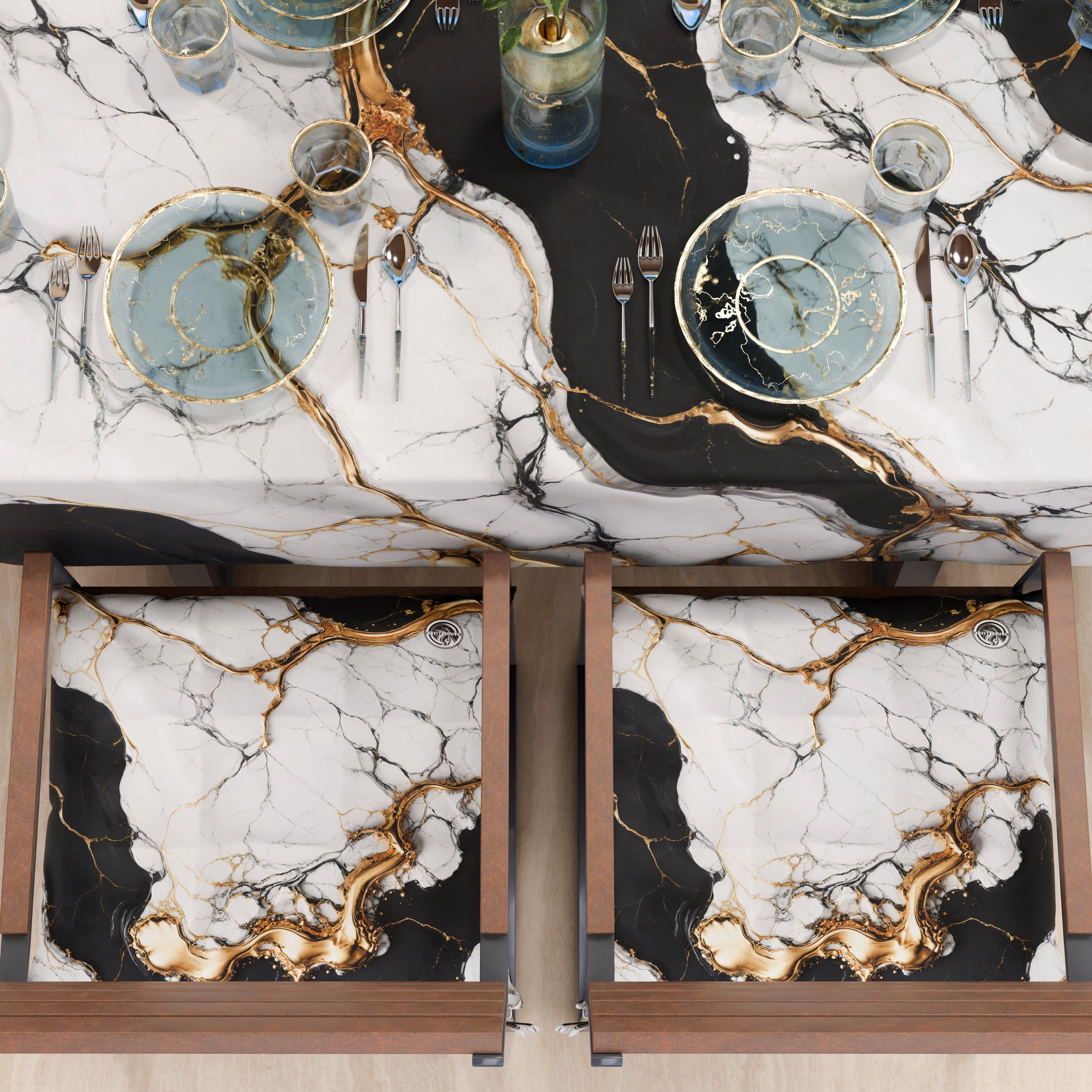 Cuscini per Sedie Cucina Eleganti Effetto Marmo Nero Bianco - GILDENITE