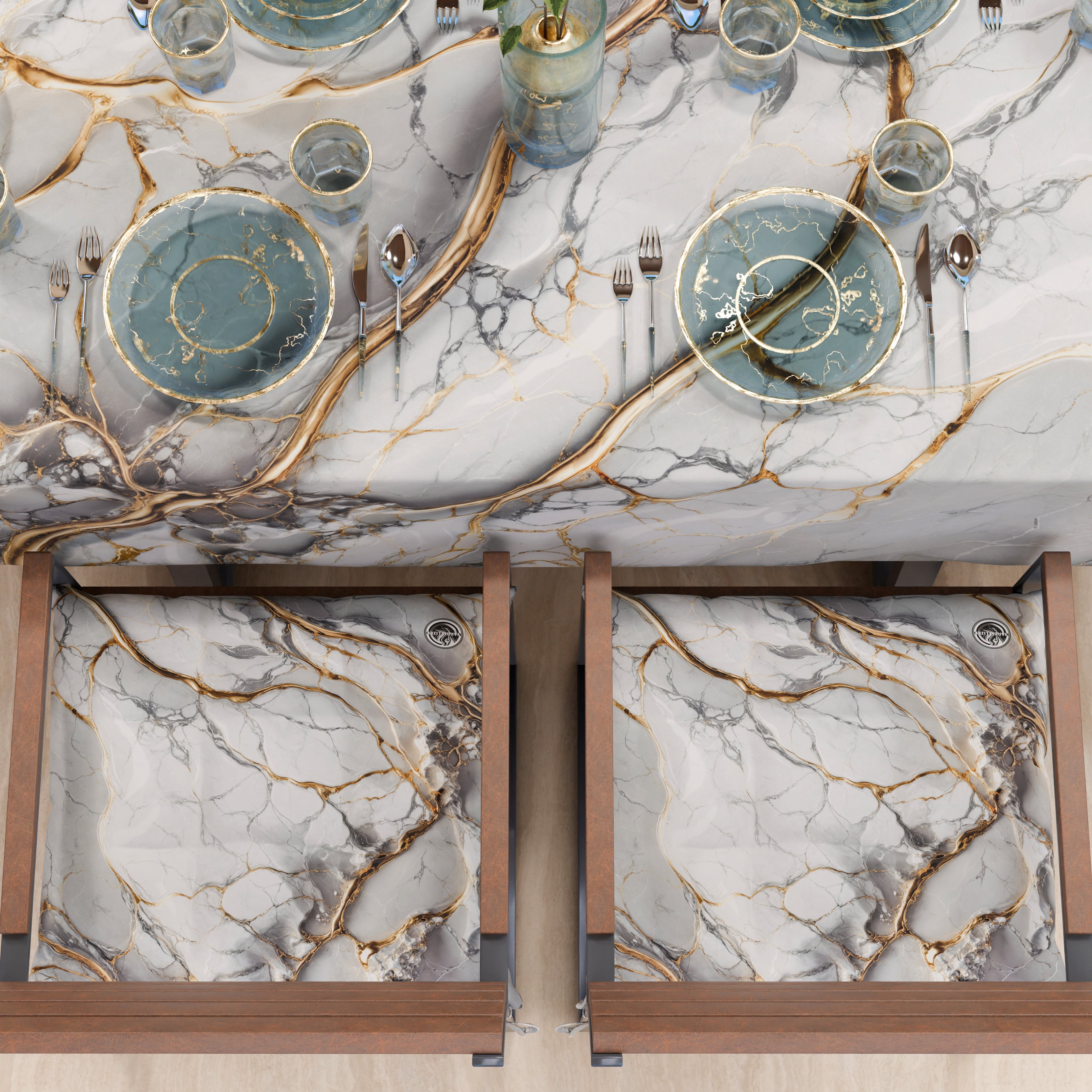 Cuscini per Sedie Cucina Eleganti Effetto Marmo Grigio Chiaro - GRAFYLUX