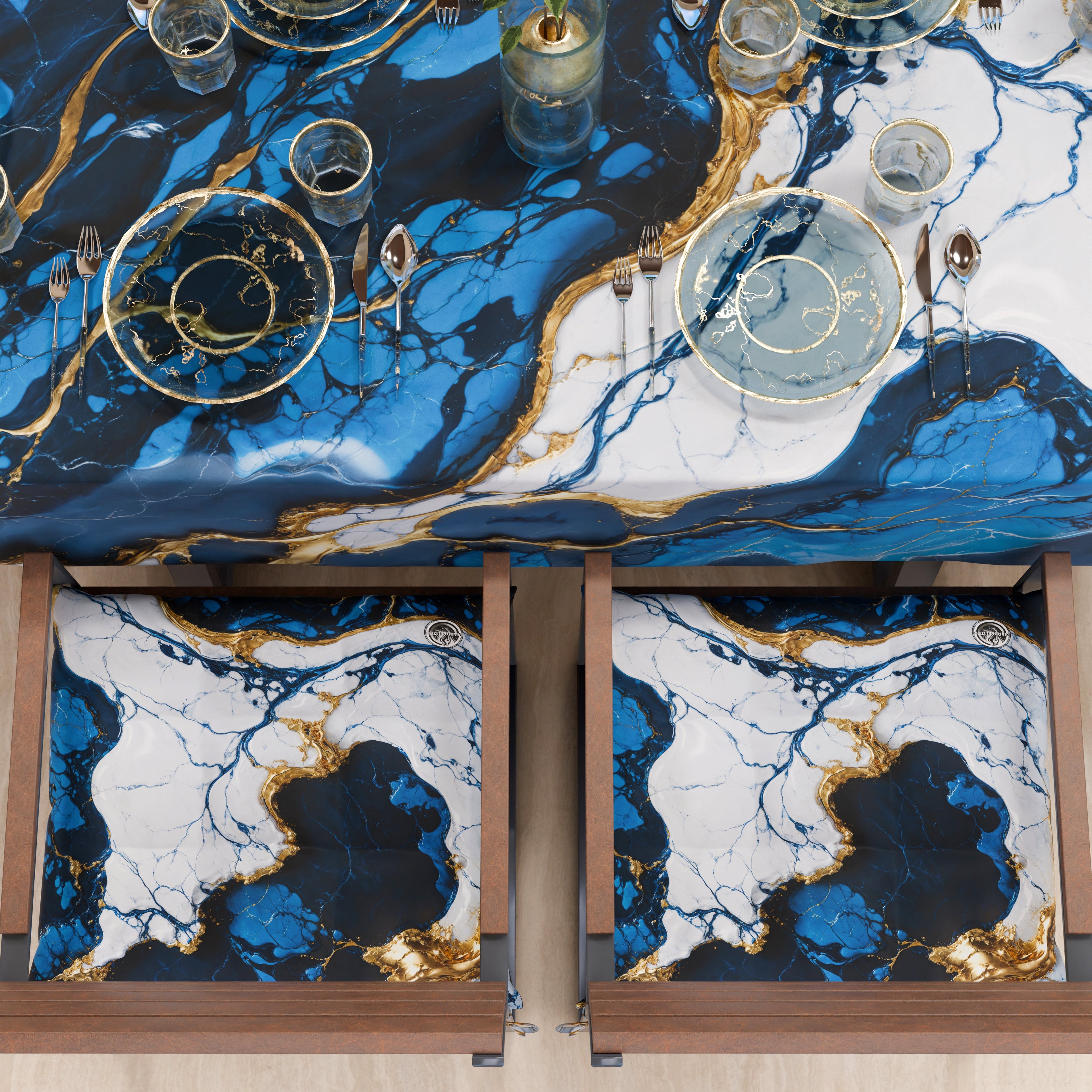 Cuscini per Sedie Cucina Eleganti Effetto Marmo Blu Notte - NAVYGLO