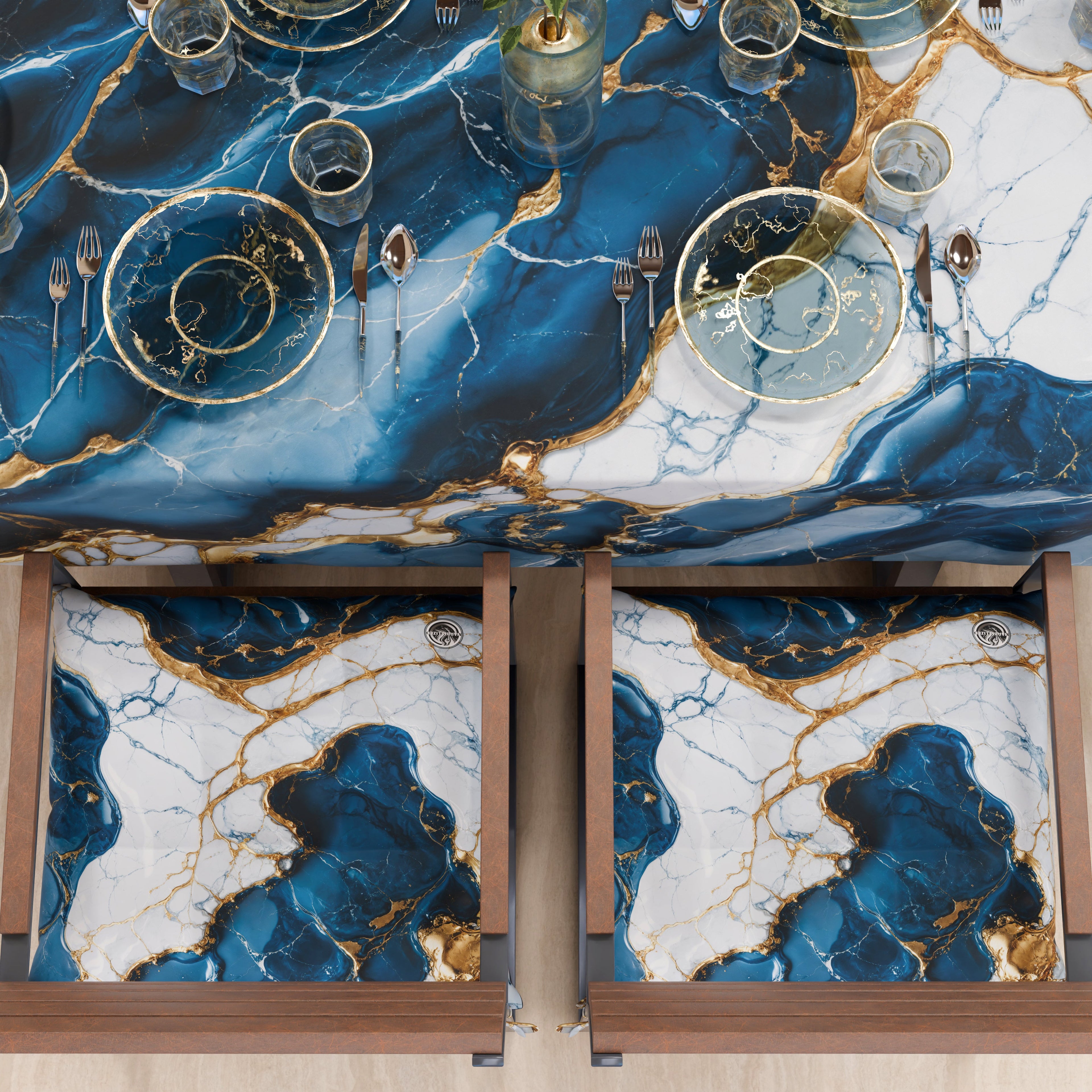 Cuscini per Sedie Cucina Eleganti Effetto Marmo Blu Oceano - OCEAGLINT