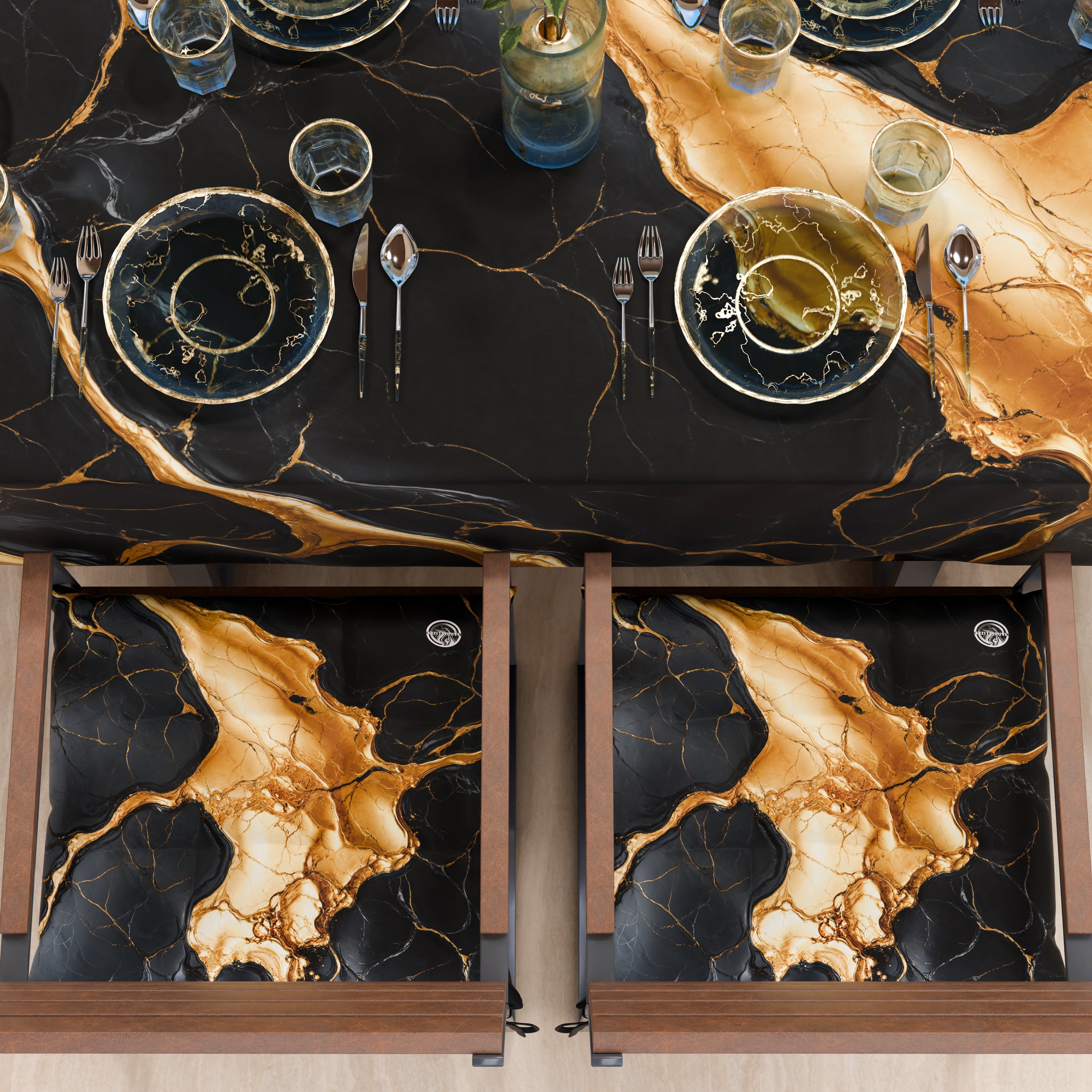 Cuscini per Sedie Cucina Eleganti Effetto Marmo Nero e Oro - ONYXLITE