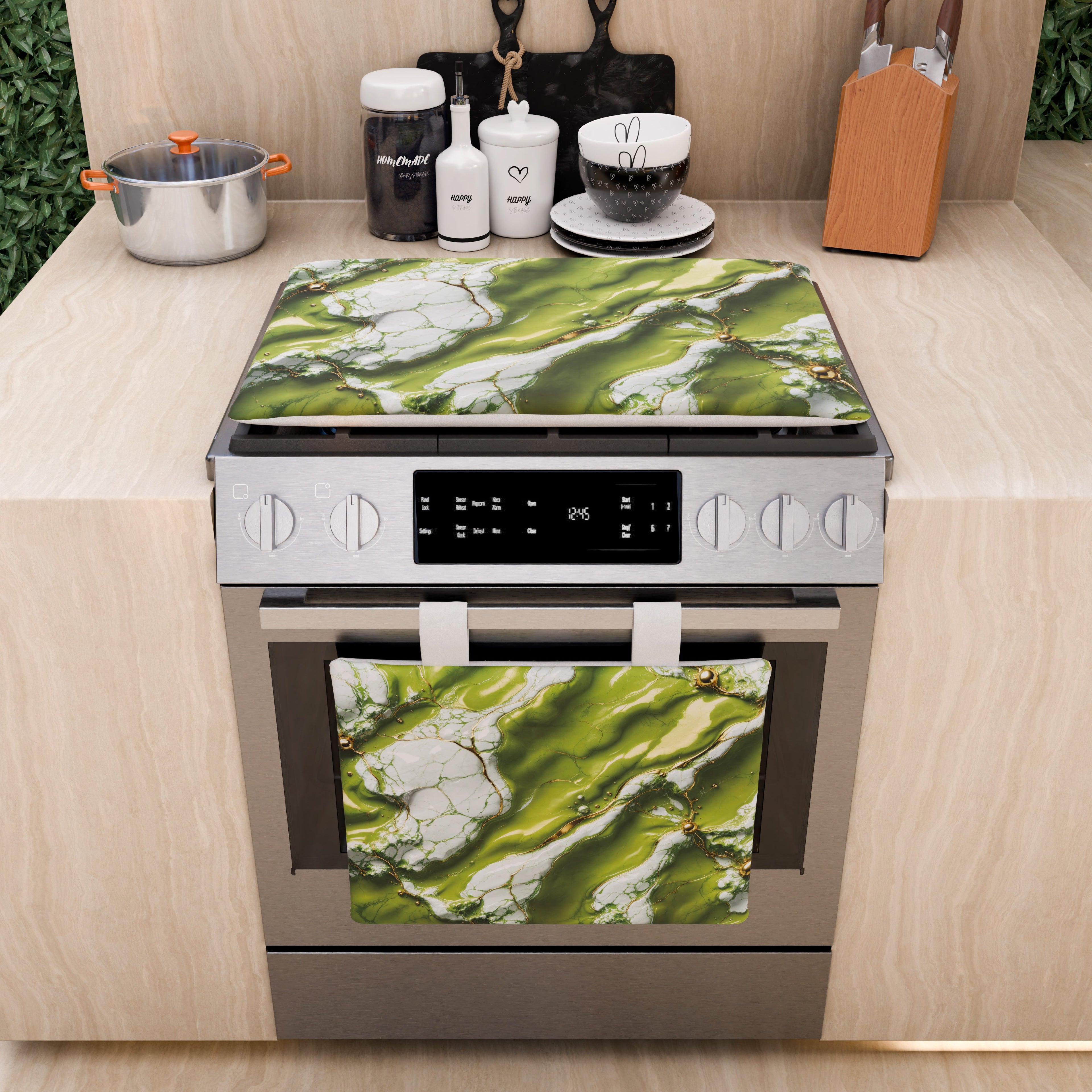 Copriforno Elegante Moderno Effetto Marmo Pistachius