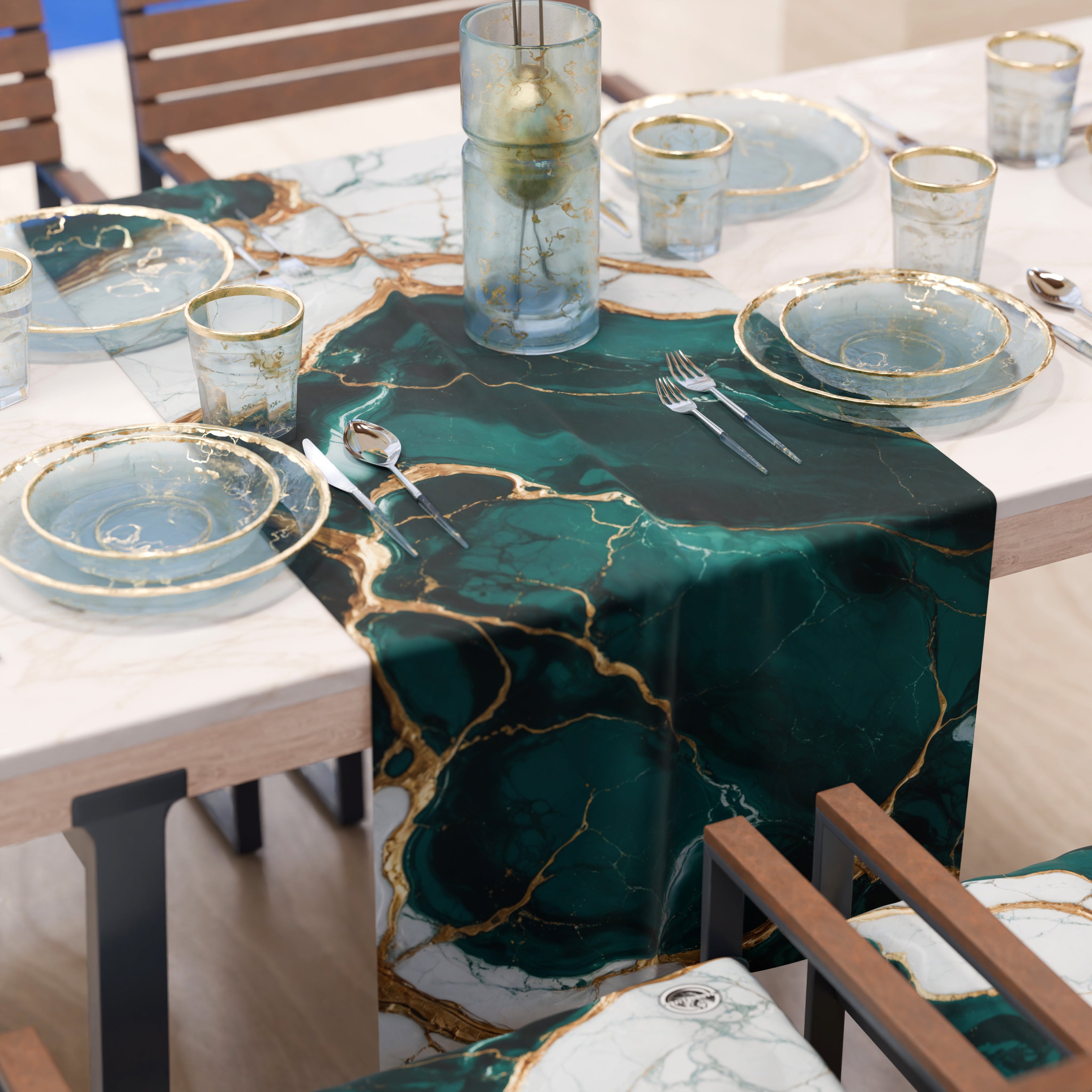 Runner da Tavola Moderno Effetto Marmo Tealgem