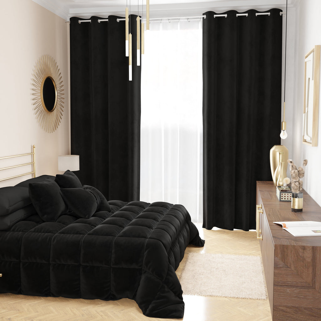Tenda a Pannello in Velluto per Interni con Anelli, 140x280 cm, Nero