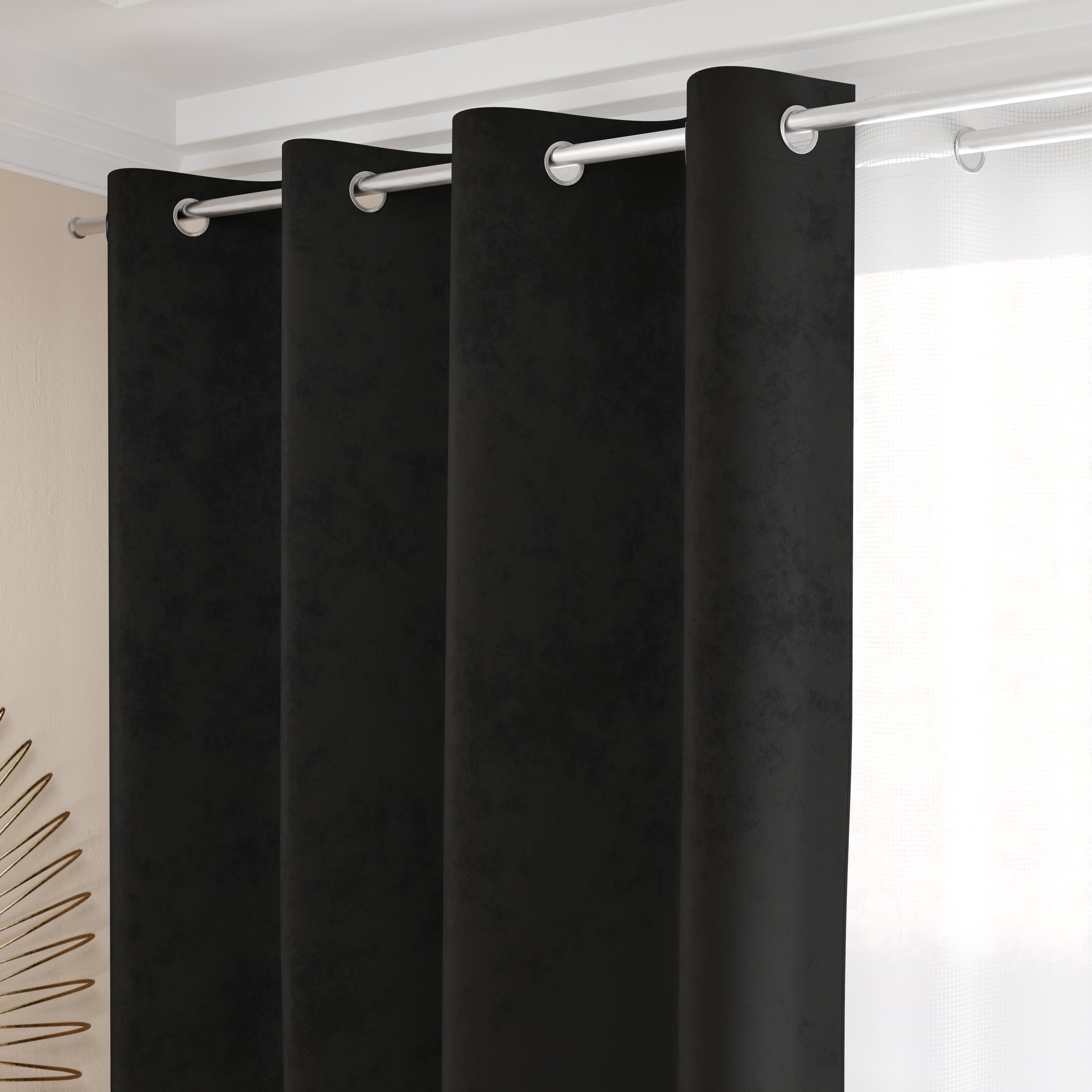 Tenda a Pannello in Velluto per Interni con Anelli, 140x280 cm, Nero