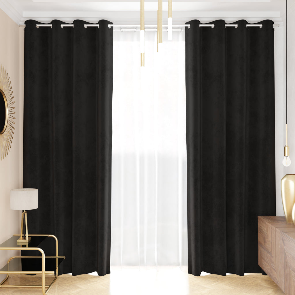 Tenda a Pannello in Velluto per Interni con Anelli, 140x280 cm, Nero