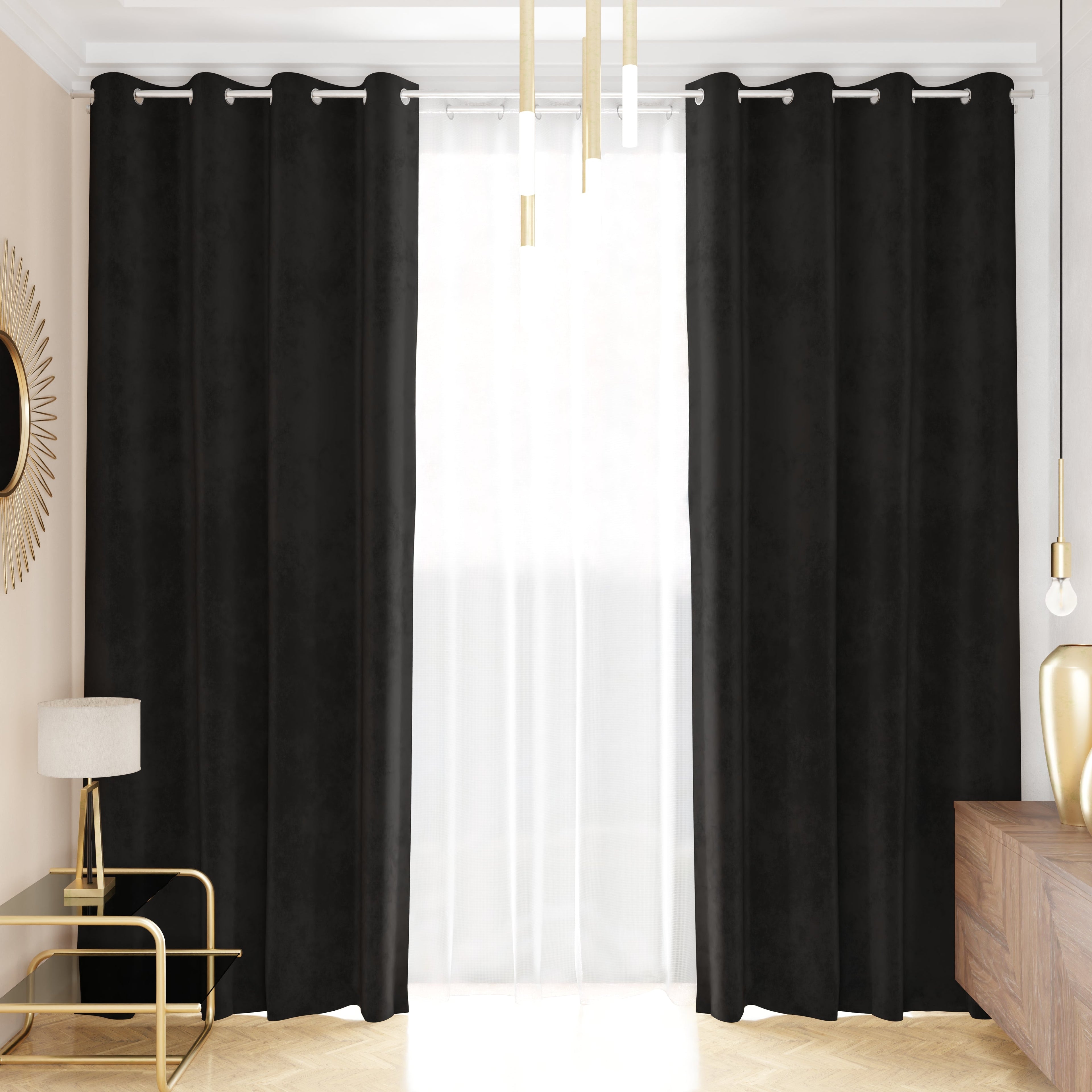 Tenda a Pannello in Velluto per Interni con Anelli, 140x280 cm, Nero