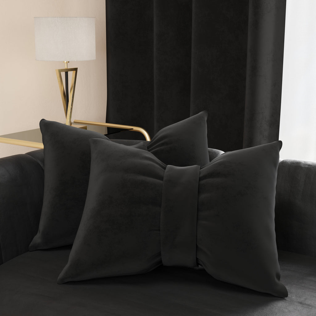 Cuscino Arredo Fiocco in Velluto 40x50 cm, Cuscino divano Nero