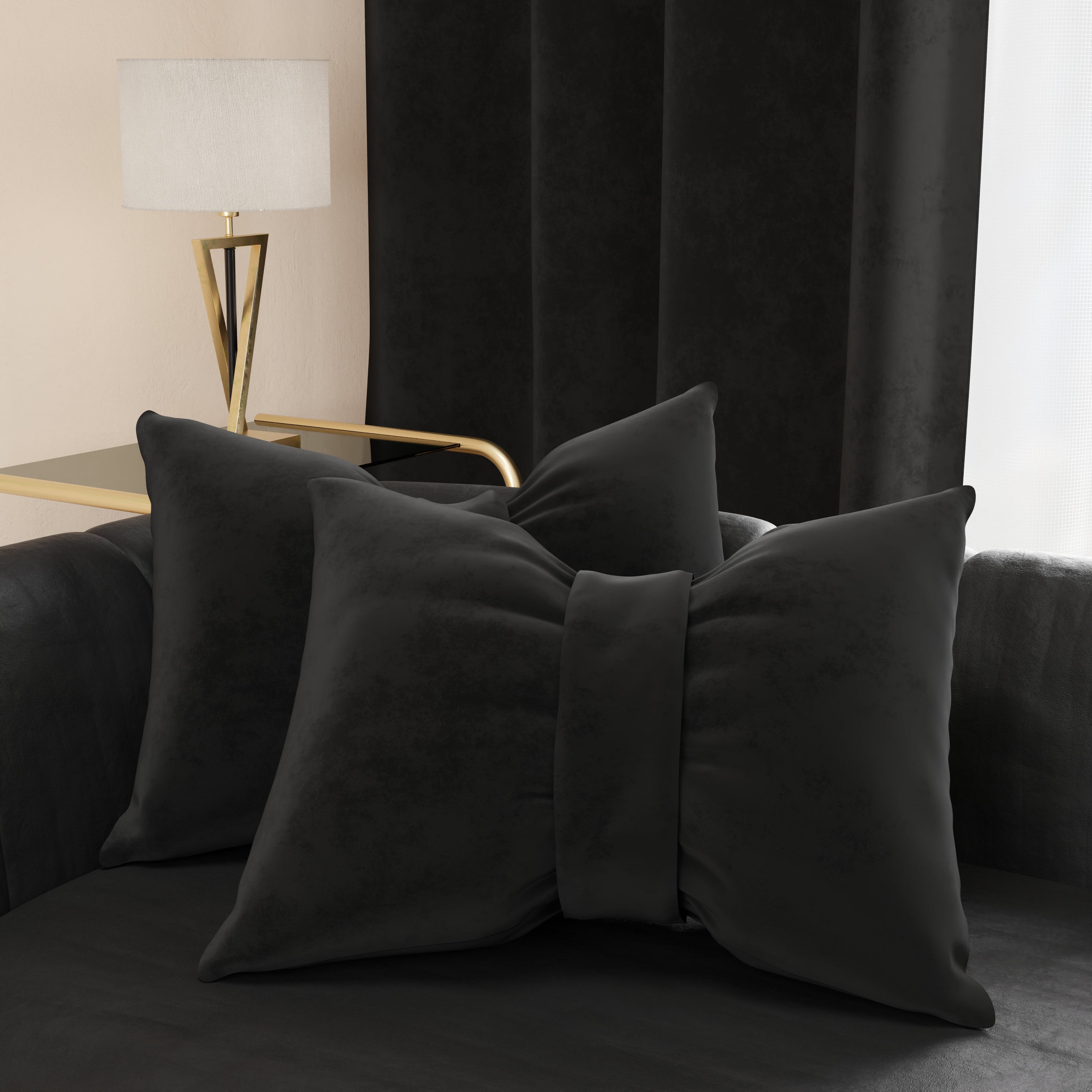Cuscino Arredo Fiocco in Velluto 40x50 cm, Cuscino divano Nero