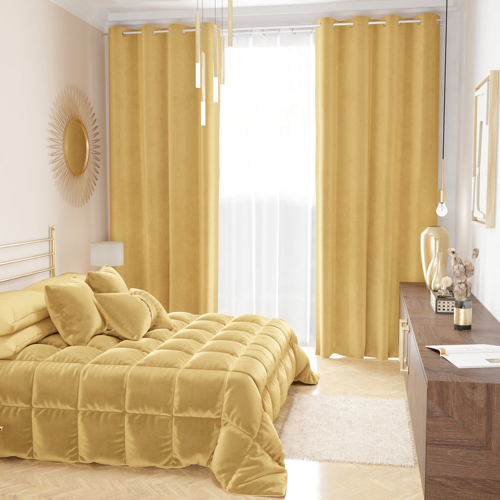 Tenda a Pannello in Velluto per Interni con Anelli, 140x280 cm, Oro