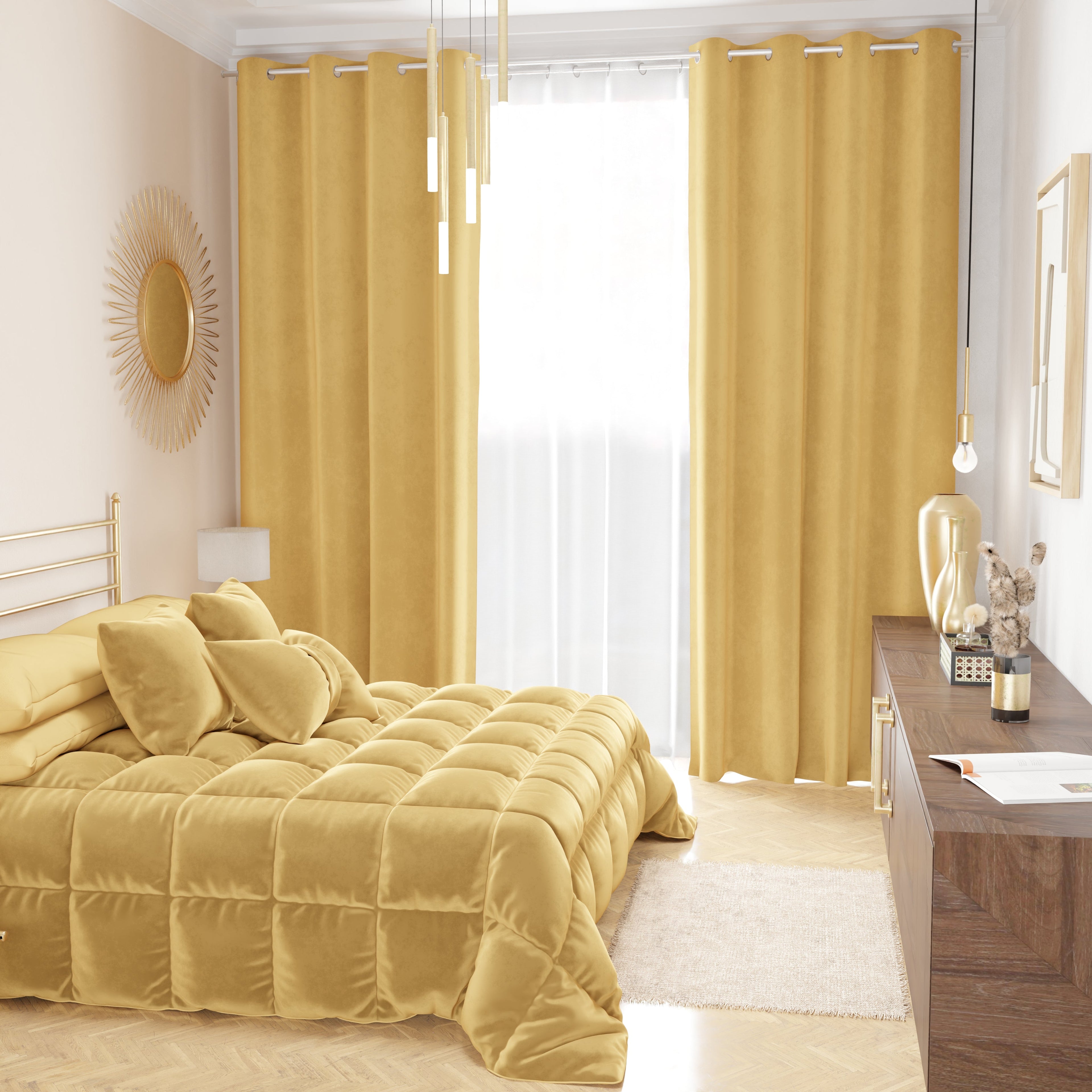 Tenda a Pannello in Velluto per Interni con Anelli, 140x280 cm, Oro