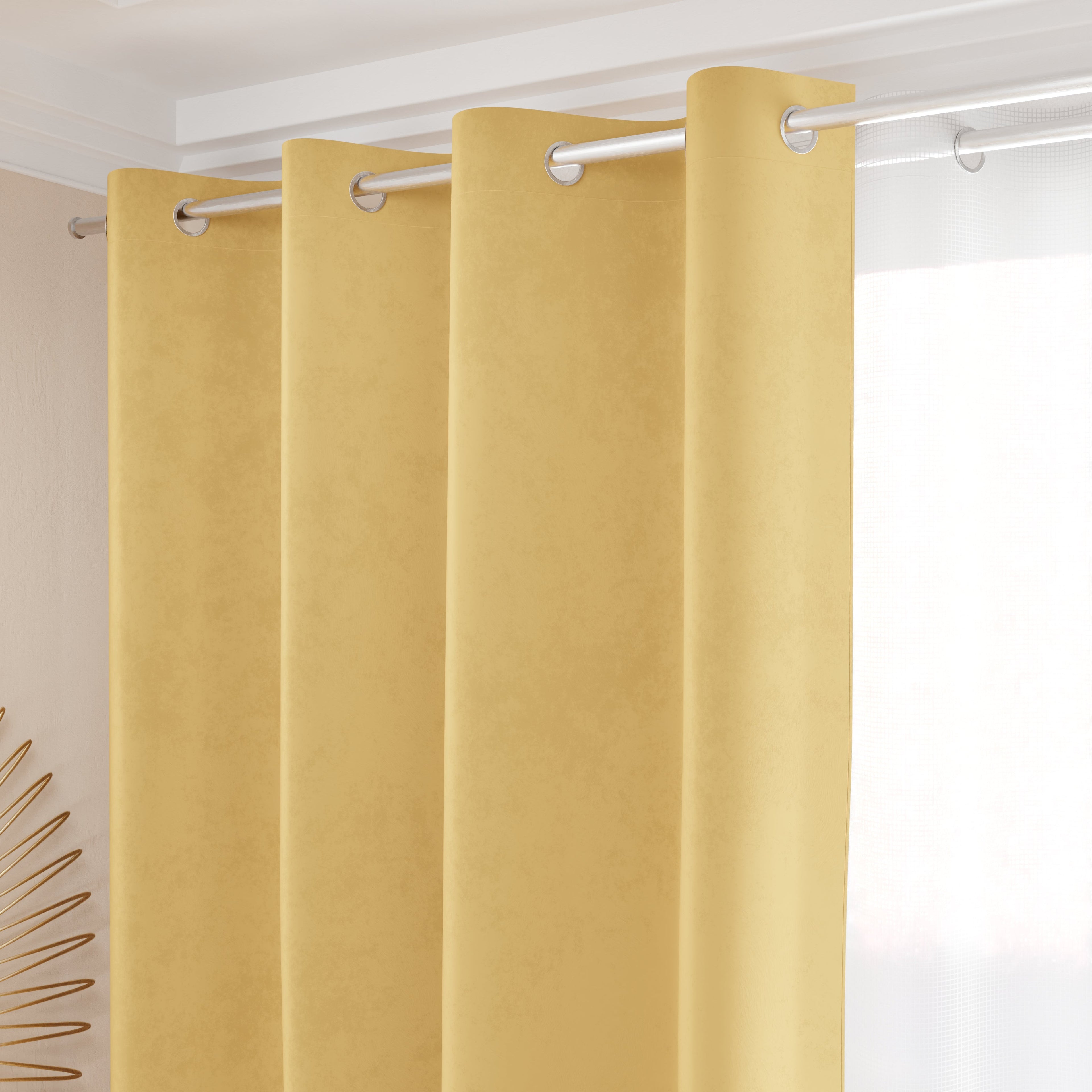 Tenda a Pannello in Velluto per Interni con Anelli, 140x280 cm, Oro