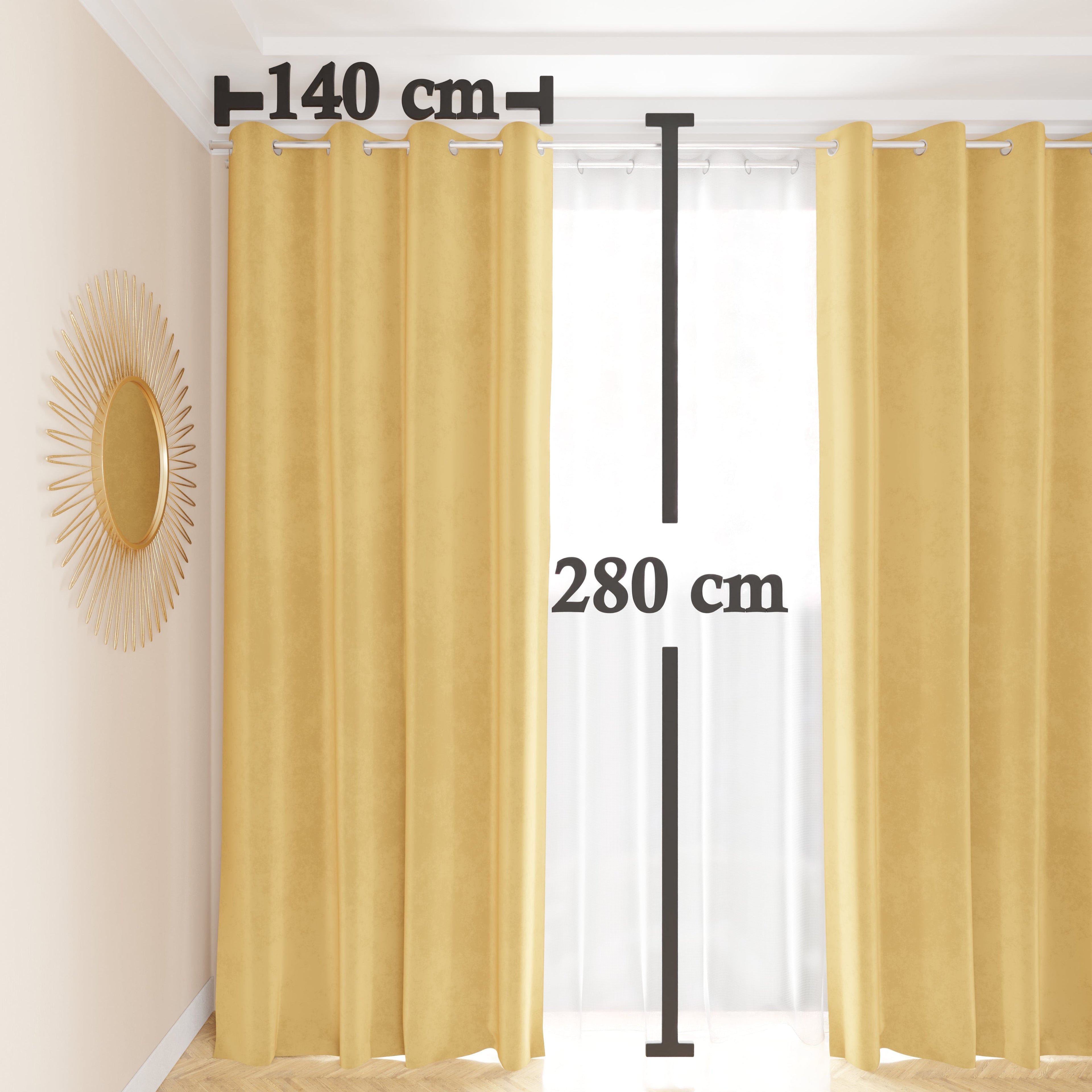 Tenda a Pannello in Velluto per Interni con Anelli, 140x280 cm, Oro