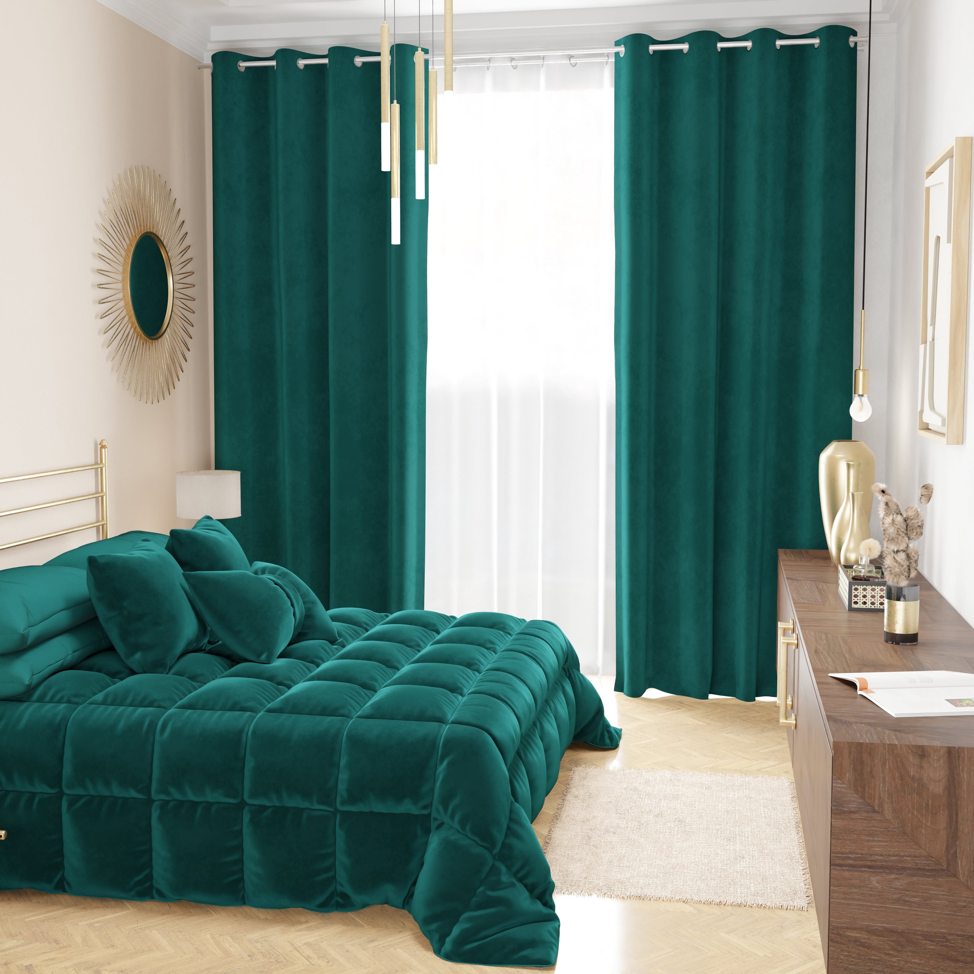 Tenda a Pannello in Velluto per Interni con Anelli, 140x280 cm, Ottanio