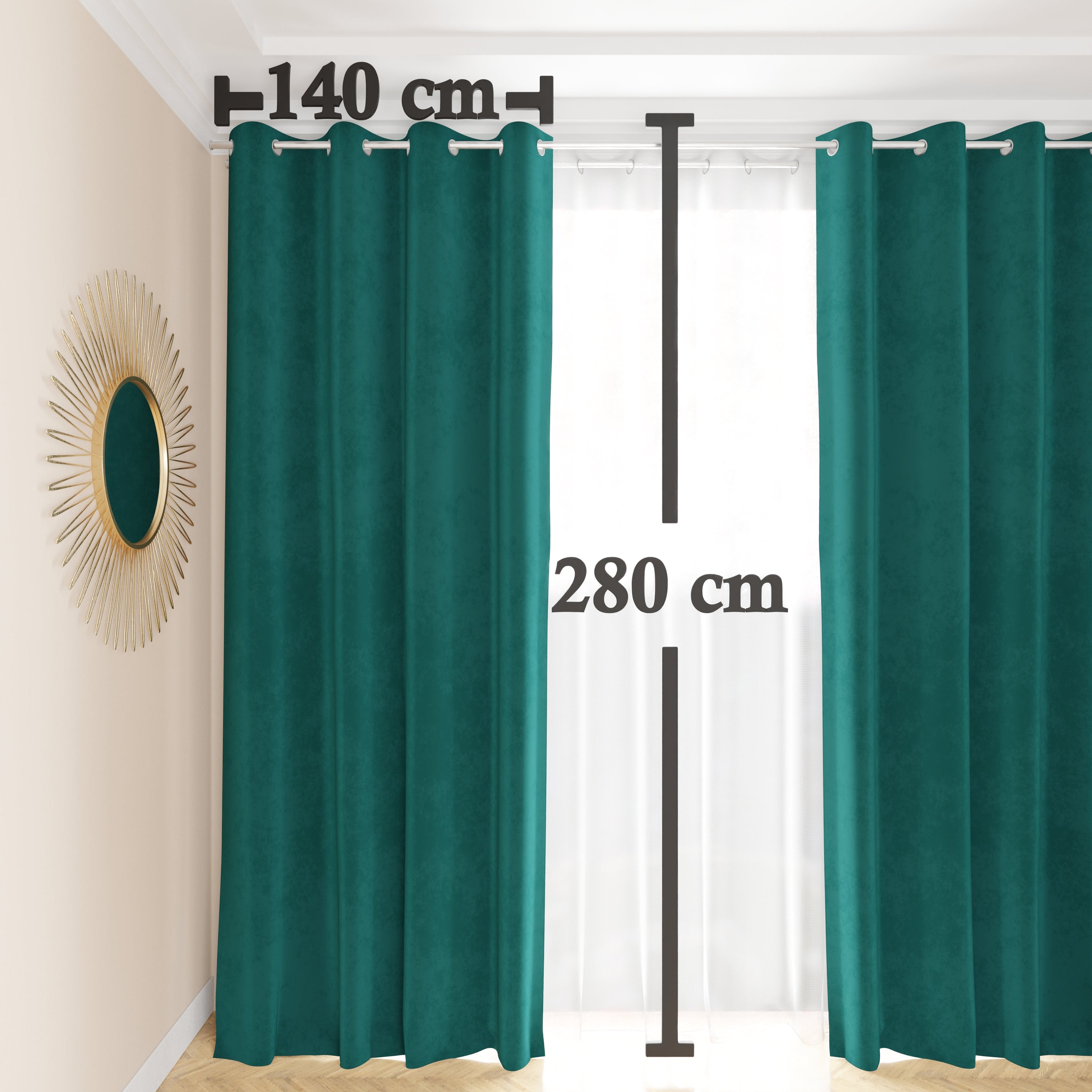 Tenda a Pannello in Velluto per Interni con Anelli, 140x280 cm, Ottanio
