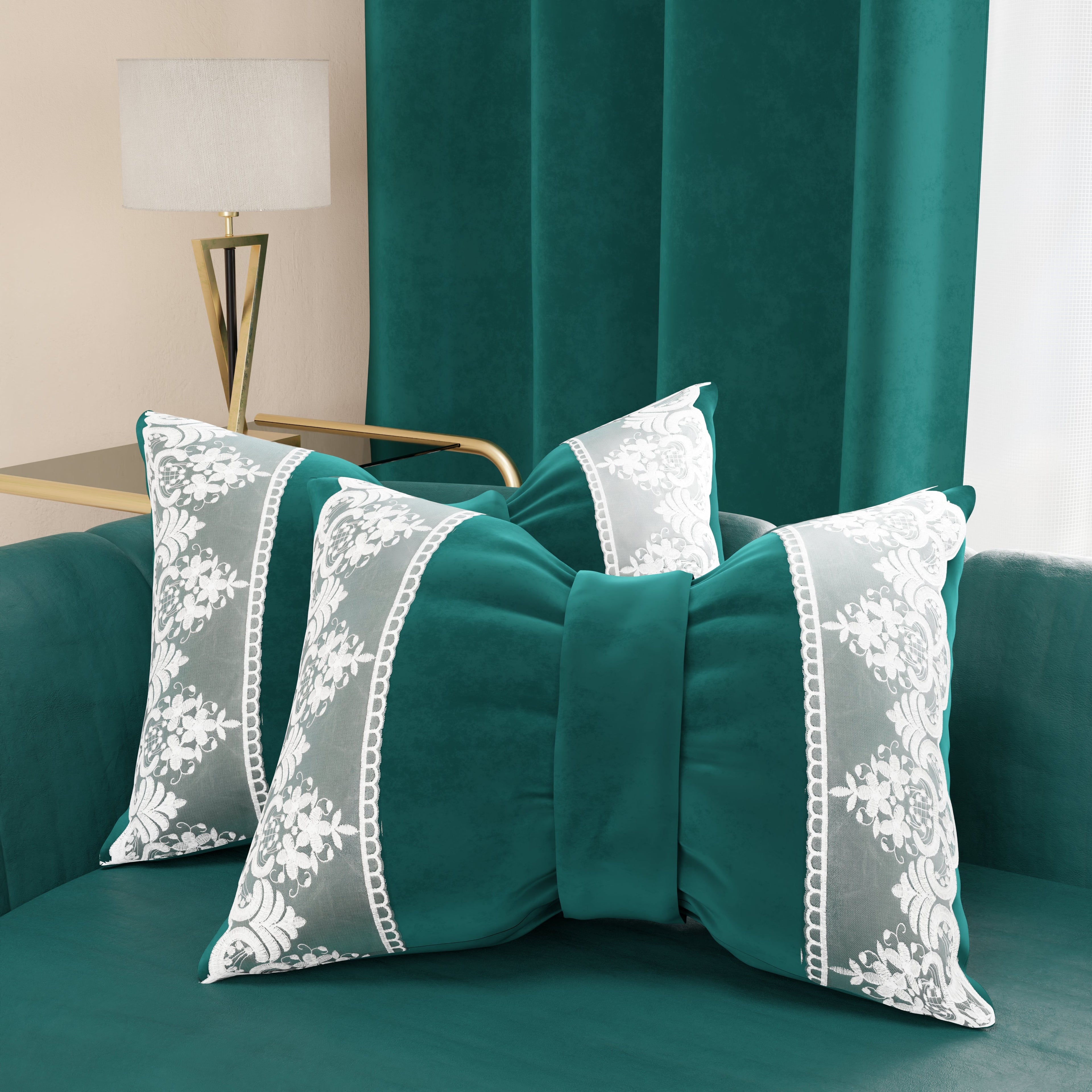Cuscino Arredo Fiocco in Velluto e Balza con Pizzo Rebrodè 40x50 cm, Cuscino divano Ottanio By Sissy