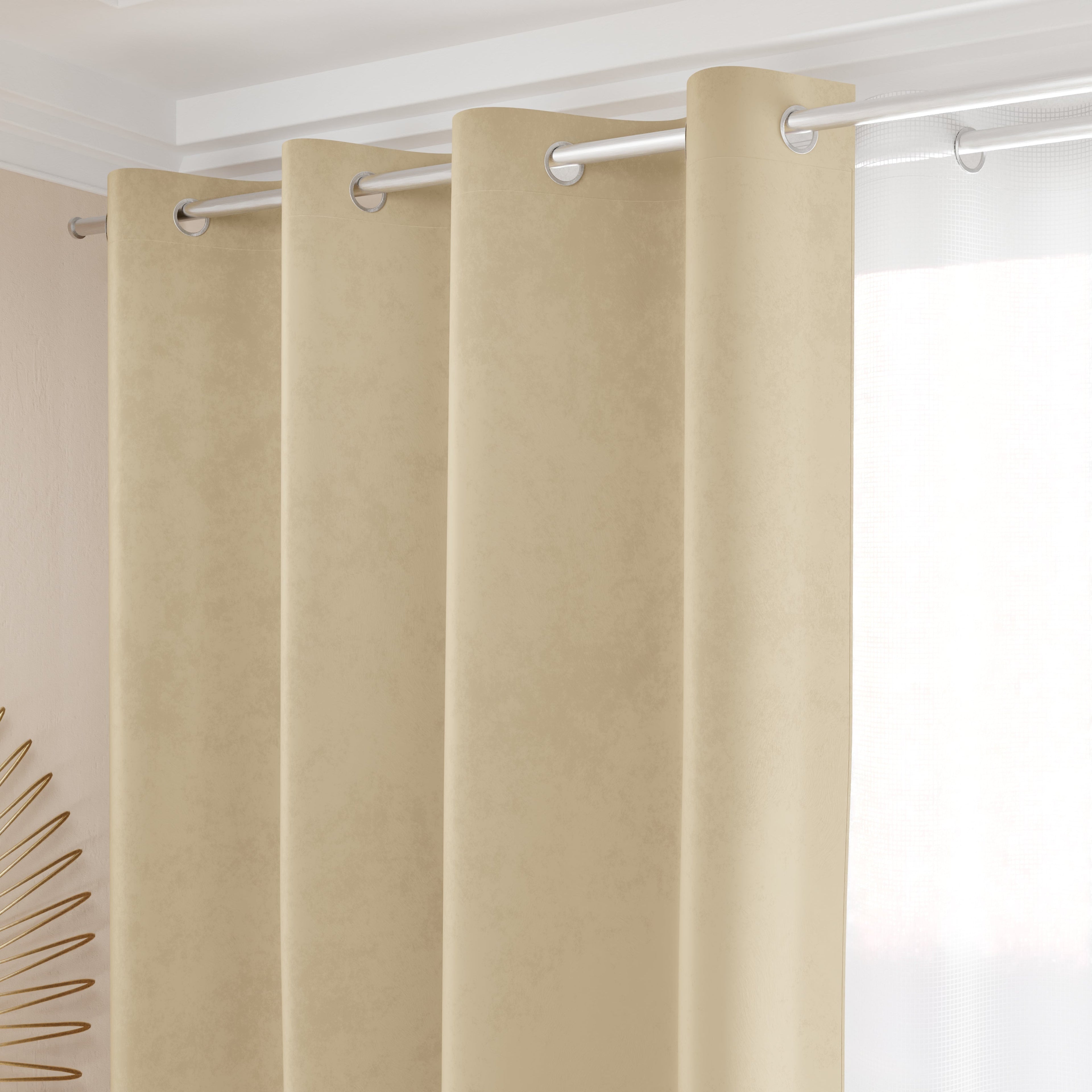 Tenda a Pannello in Velluto per Interni con Anelli, 140x280 cm, Panna