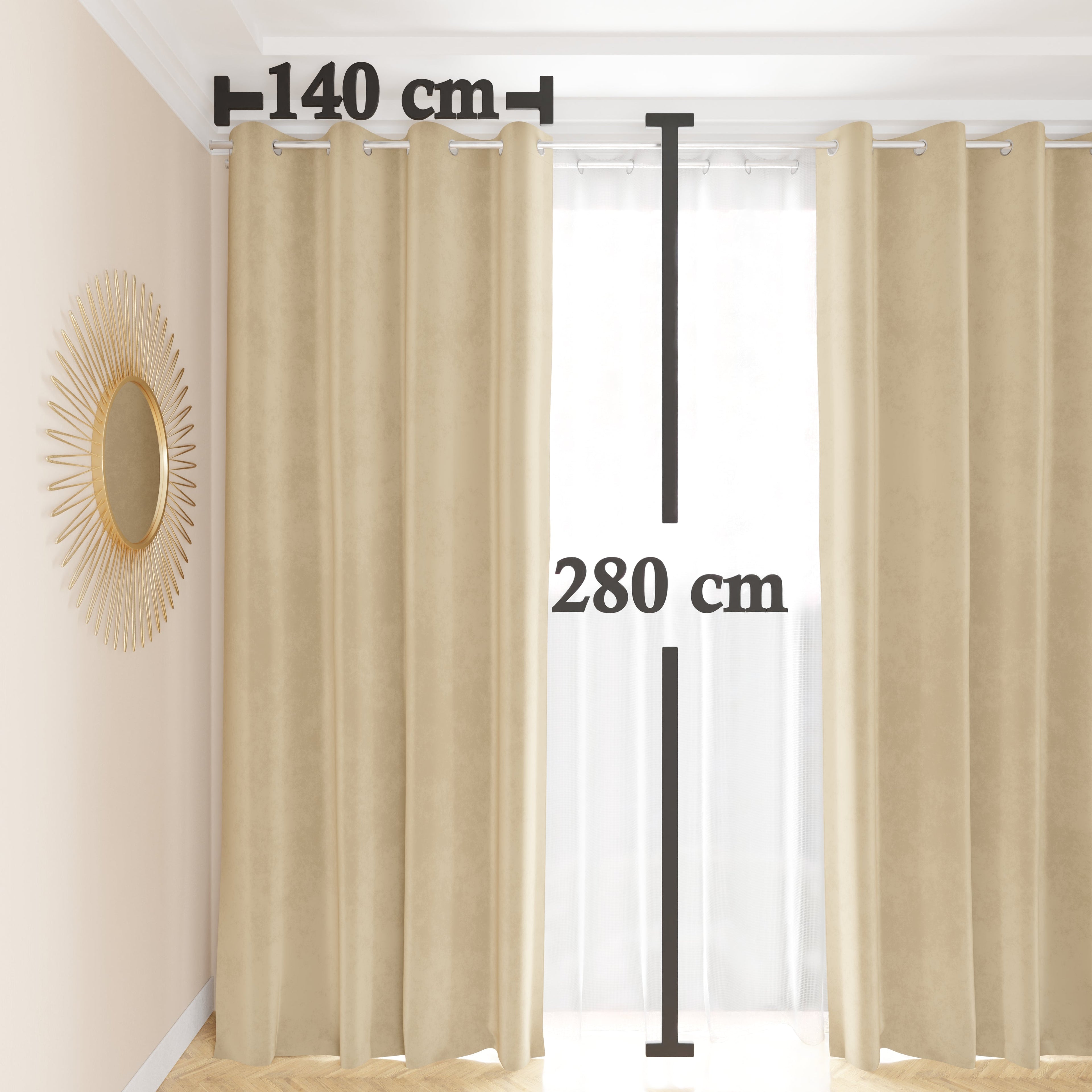 Tenda a Pannello in Velluto per Interni con Anelli, 140x280 cm, Panna