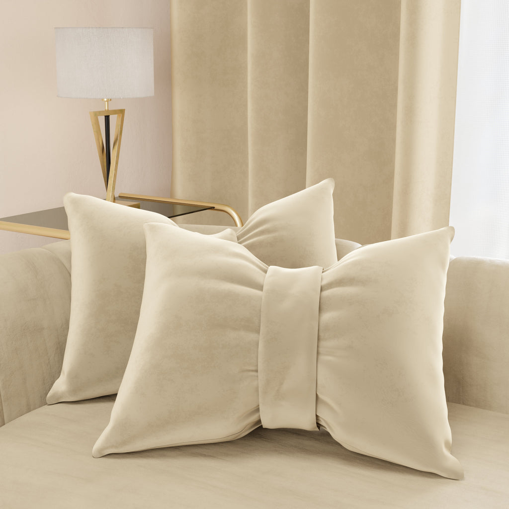 Cuscino Arredo Fiocco in Velluto 40x50 cm, Cuscino divano Panna
