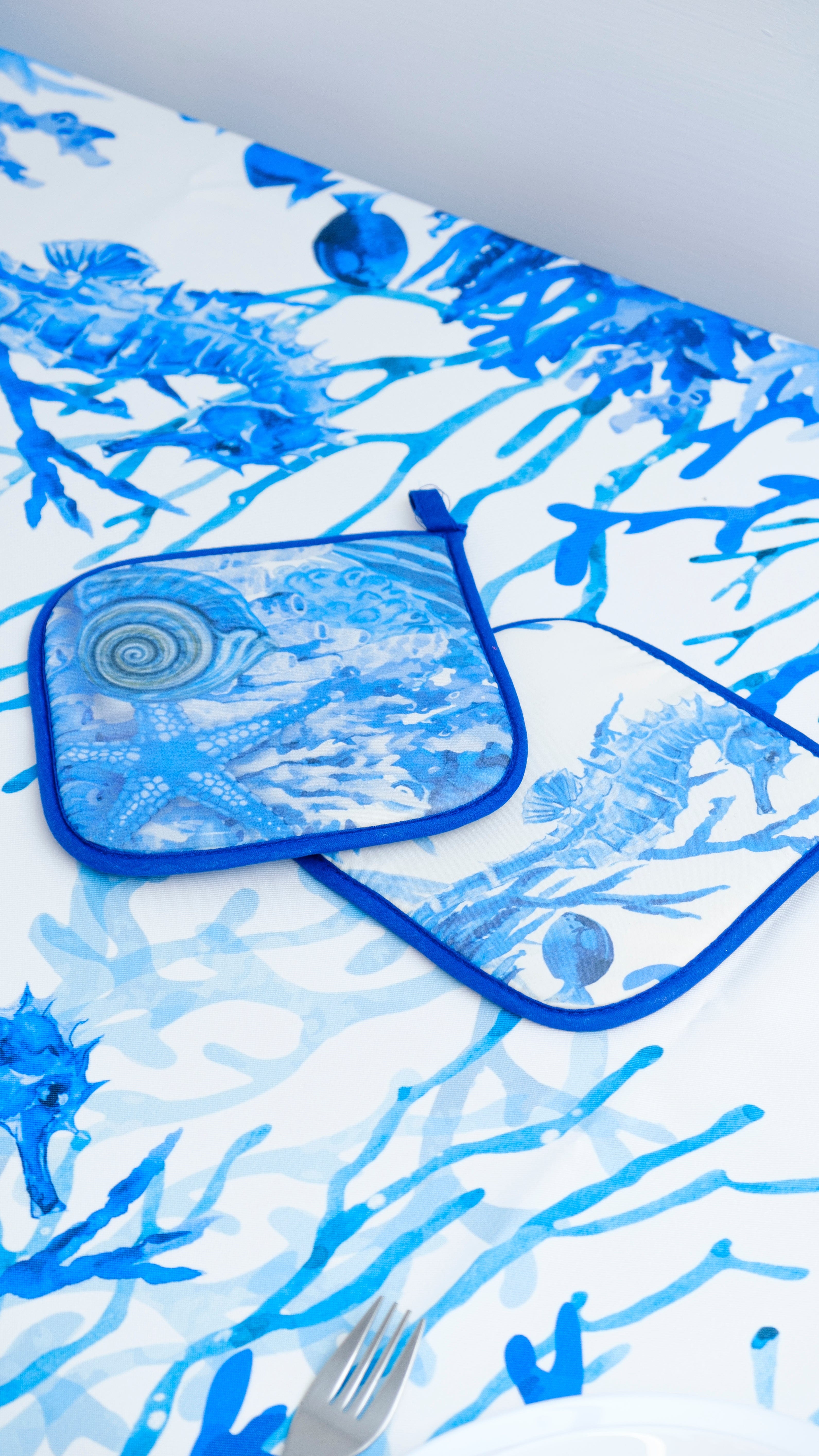 Presine Cucina con Stampa Digitale 2pz Corallo Blu.