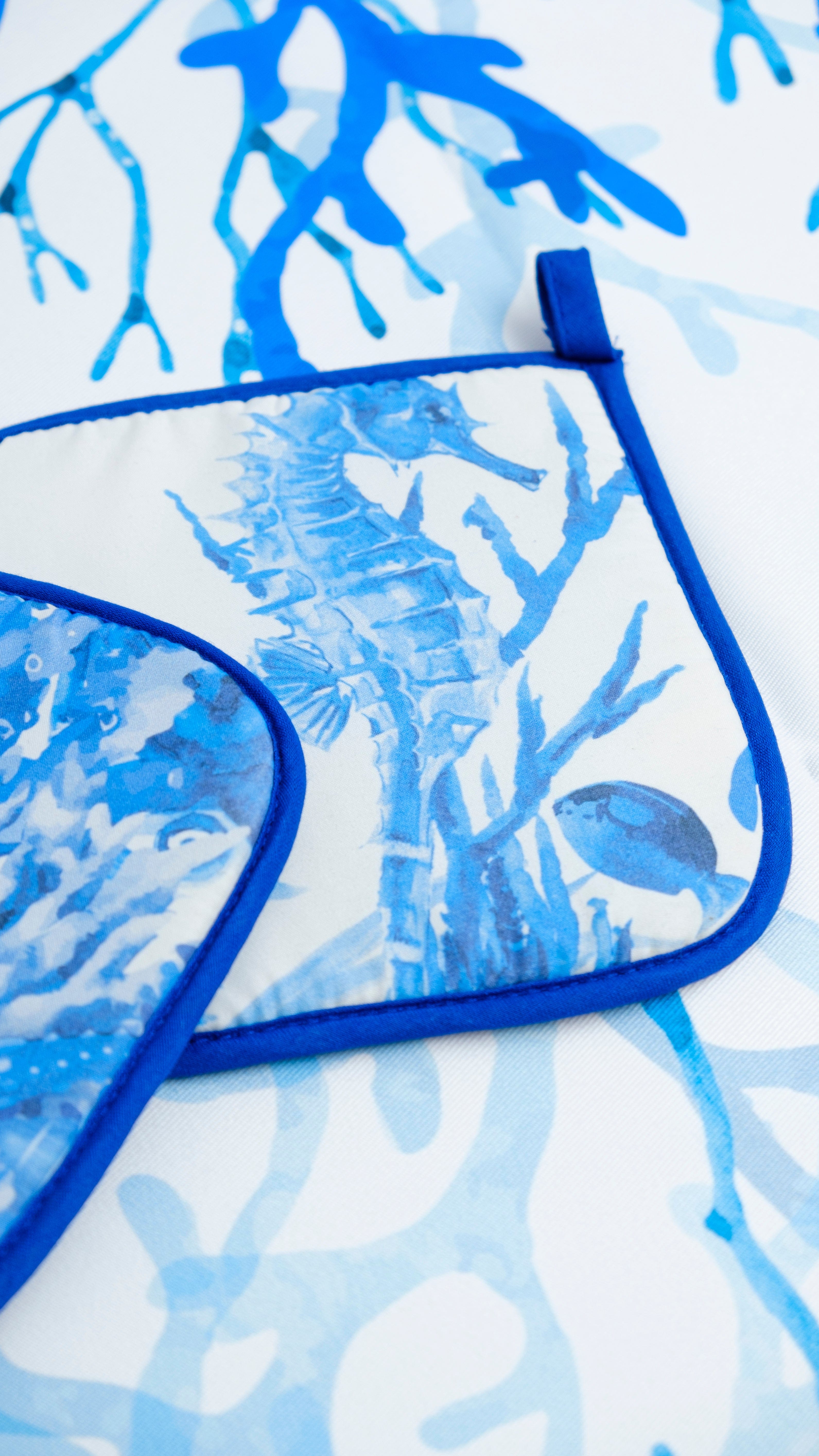 Presine Cucina con Stampa Digitale 2pz Corallo Blu.