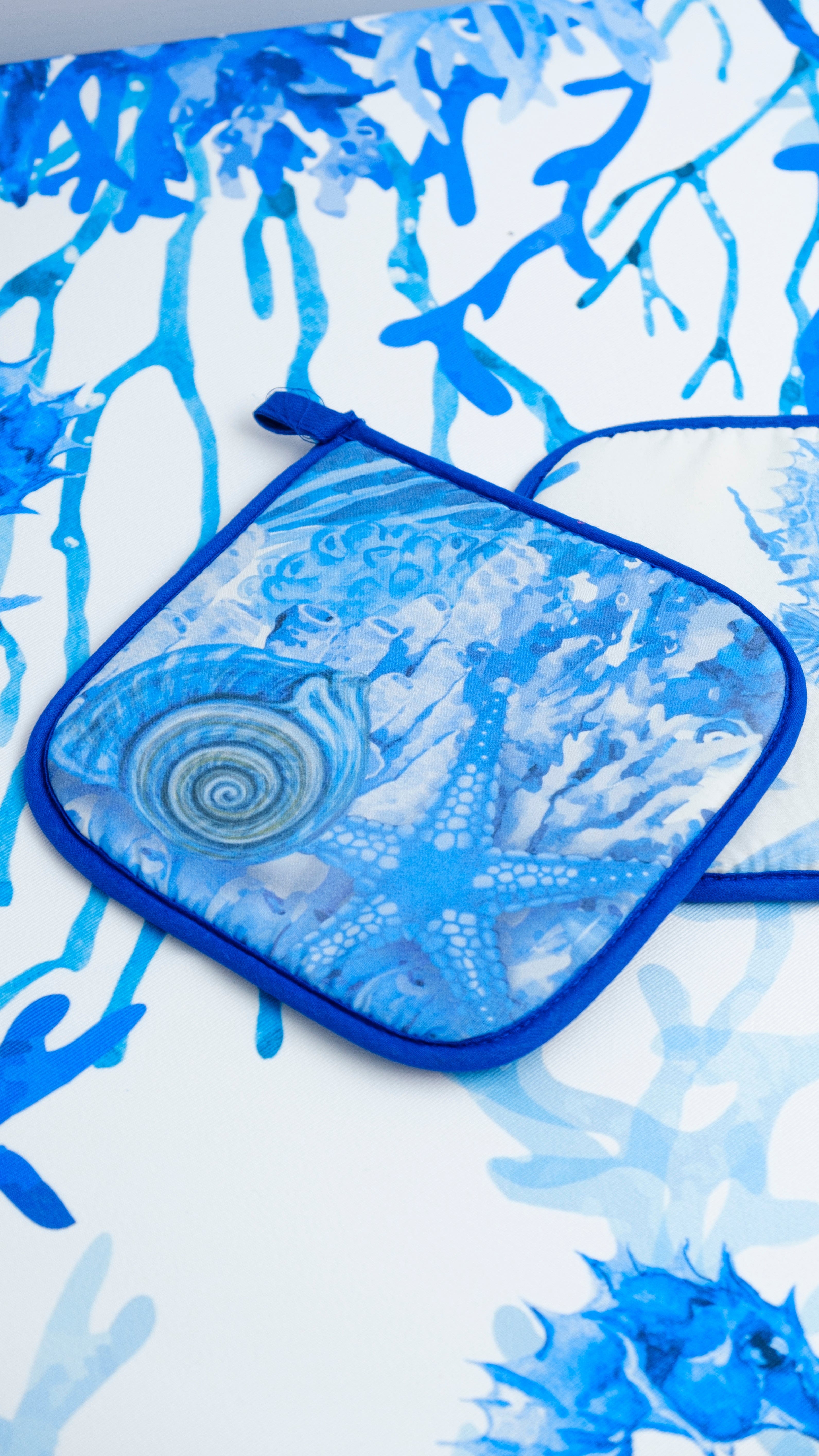 Presine Cucina con Stampa Digitale 2pz Corallo Blu.