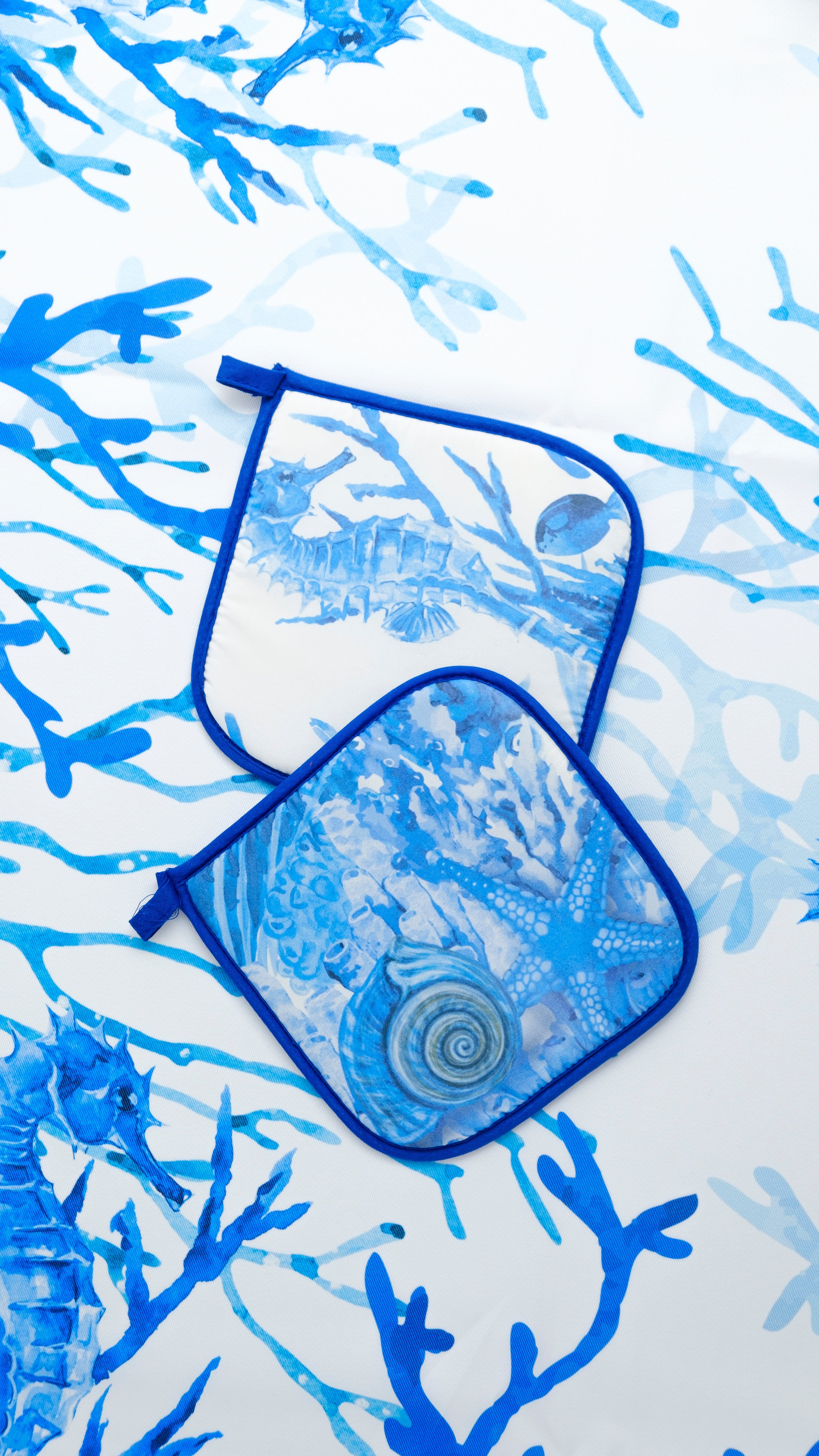 Presine Cucina con Stampa Digitale 2pz Corallo Blu.