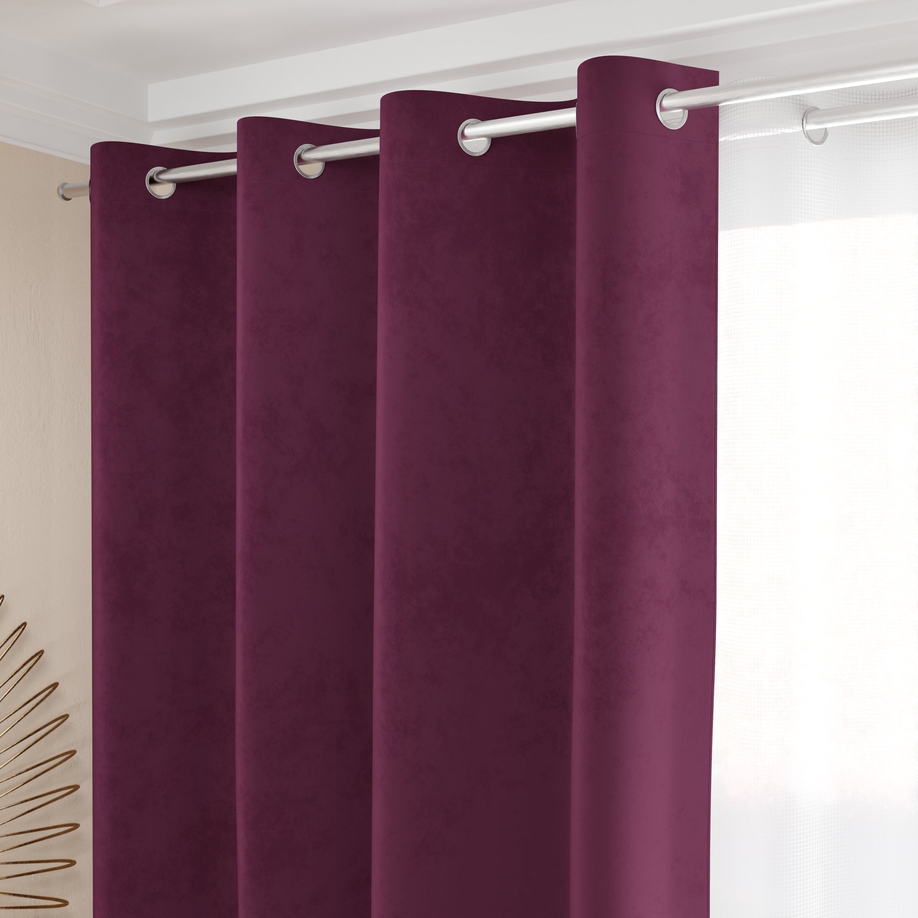 Tenda a Pannello in Velluto per Interni con Anelli, 140x280 cm, Prugna