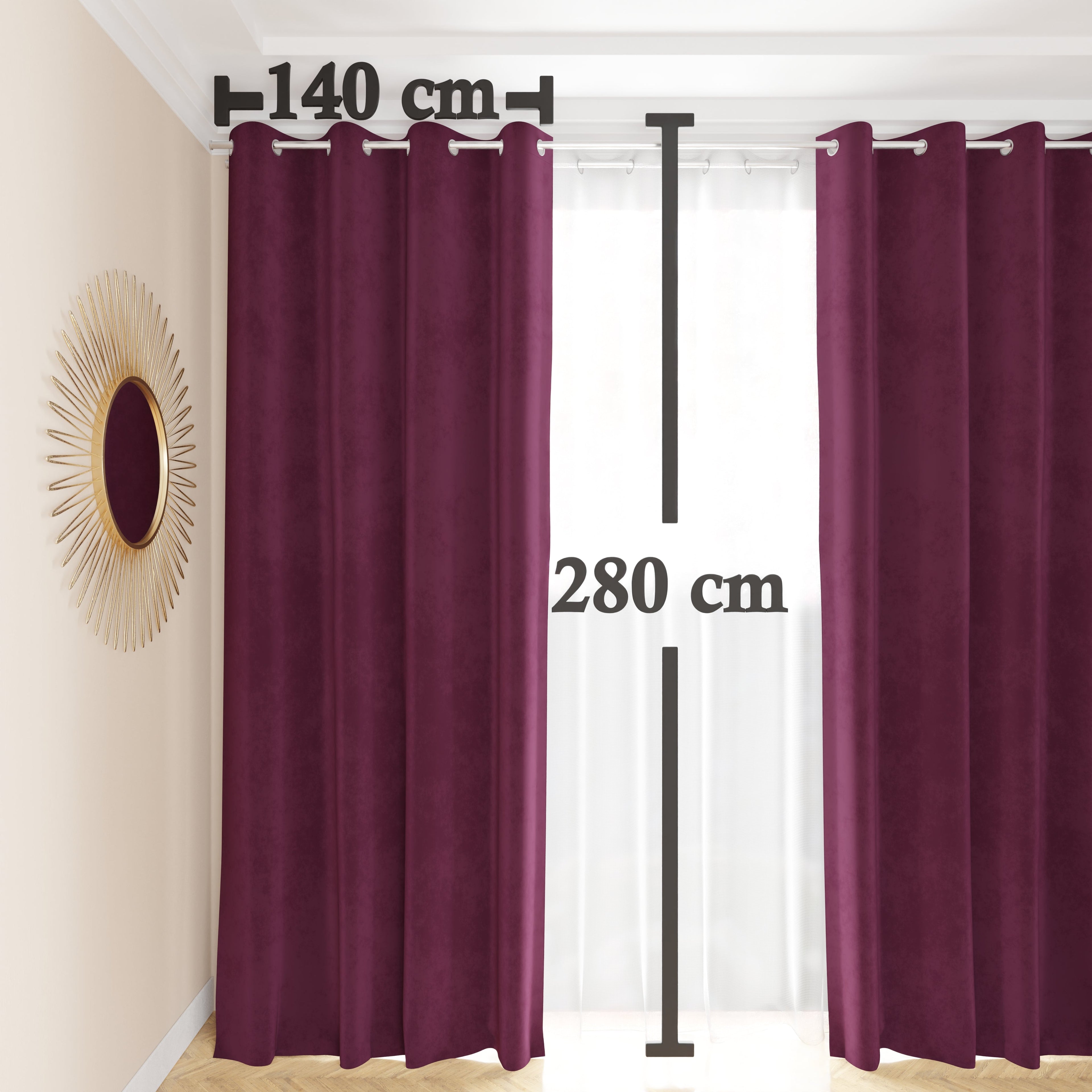 Tenda a Pannello in Velluto per Interni con Anelli, 140x280 cm, Prugna