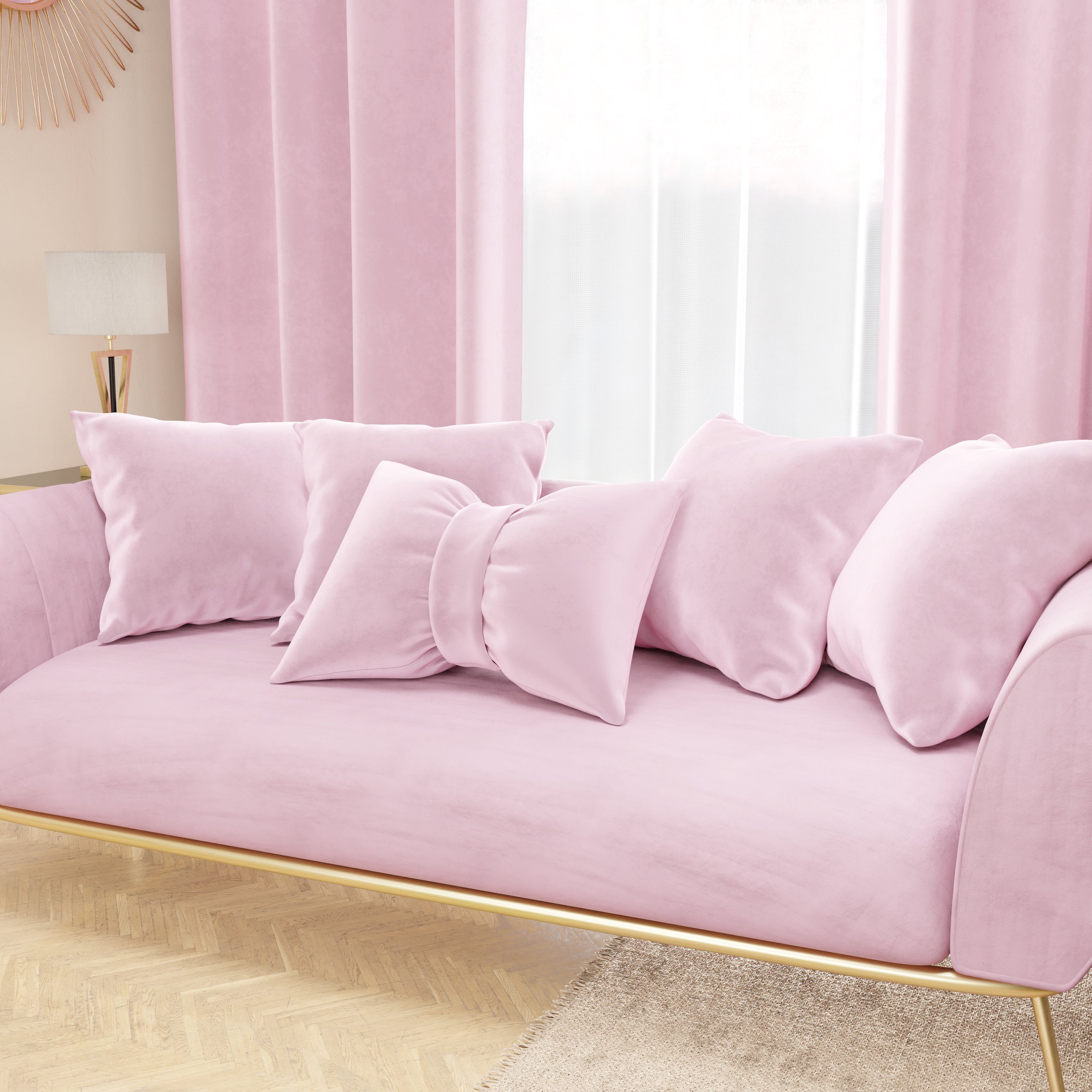Cuscino Arredo Fiocco in Velluto 40x50 cm, Cuscino divano Rosa