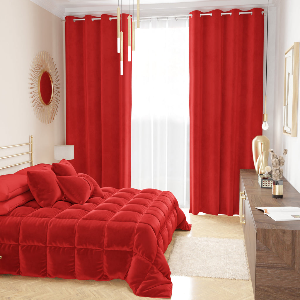 Tenda a Pannello in Velluto per Interni con Anelli, 140x280 cm, Rosso