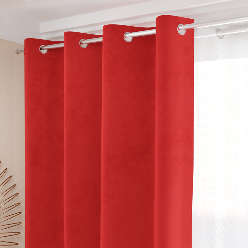 Tenda a Pannello in Velluto per Interni con Anelli, 140x280 cm, Rosso