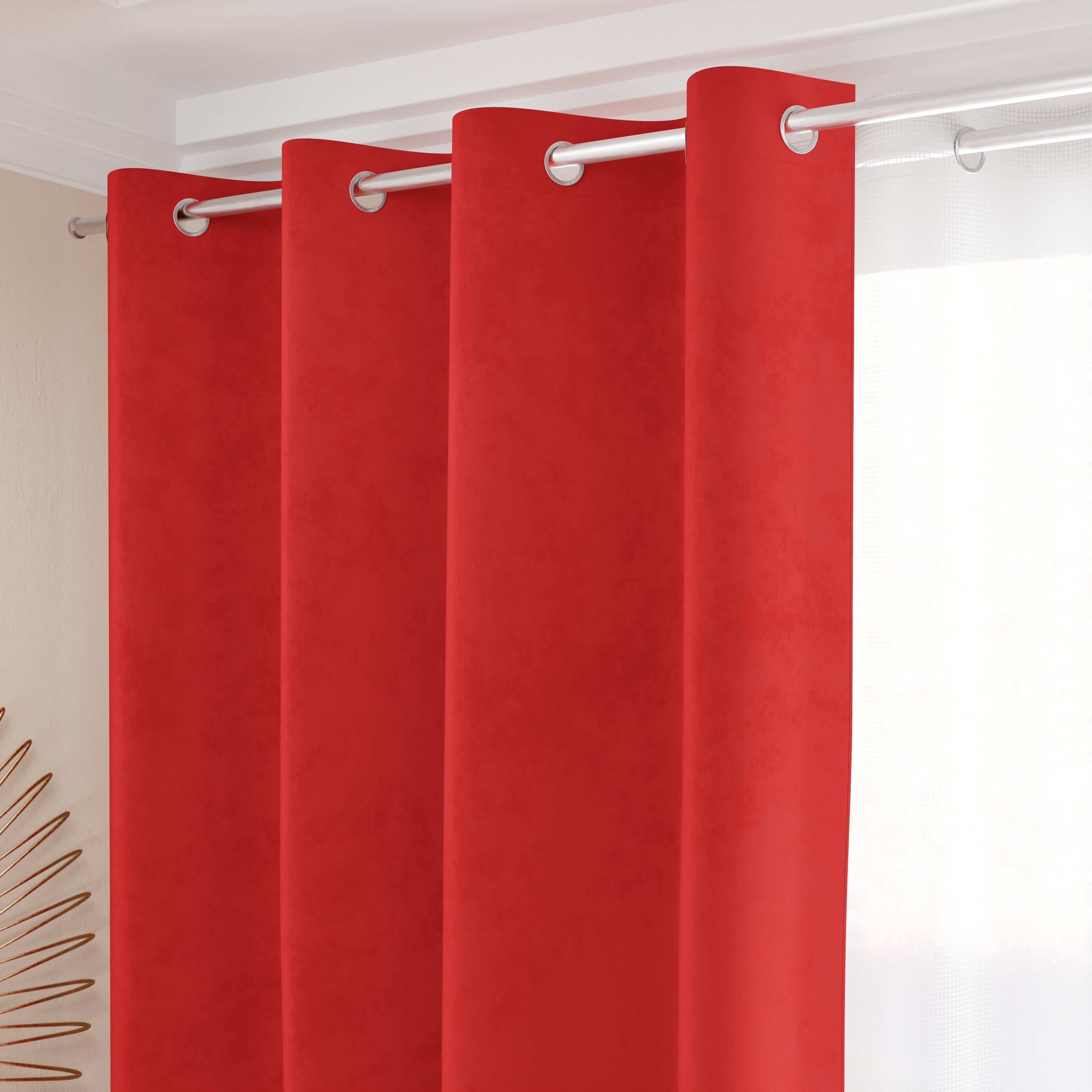 Tenda a Pannello in Velluto per Interni con Anelli, 140x280 cm, Rosso