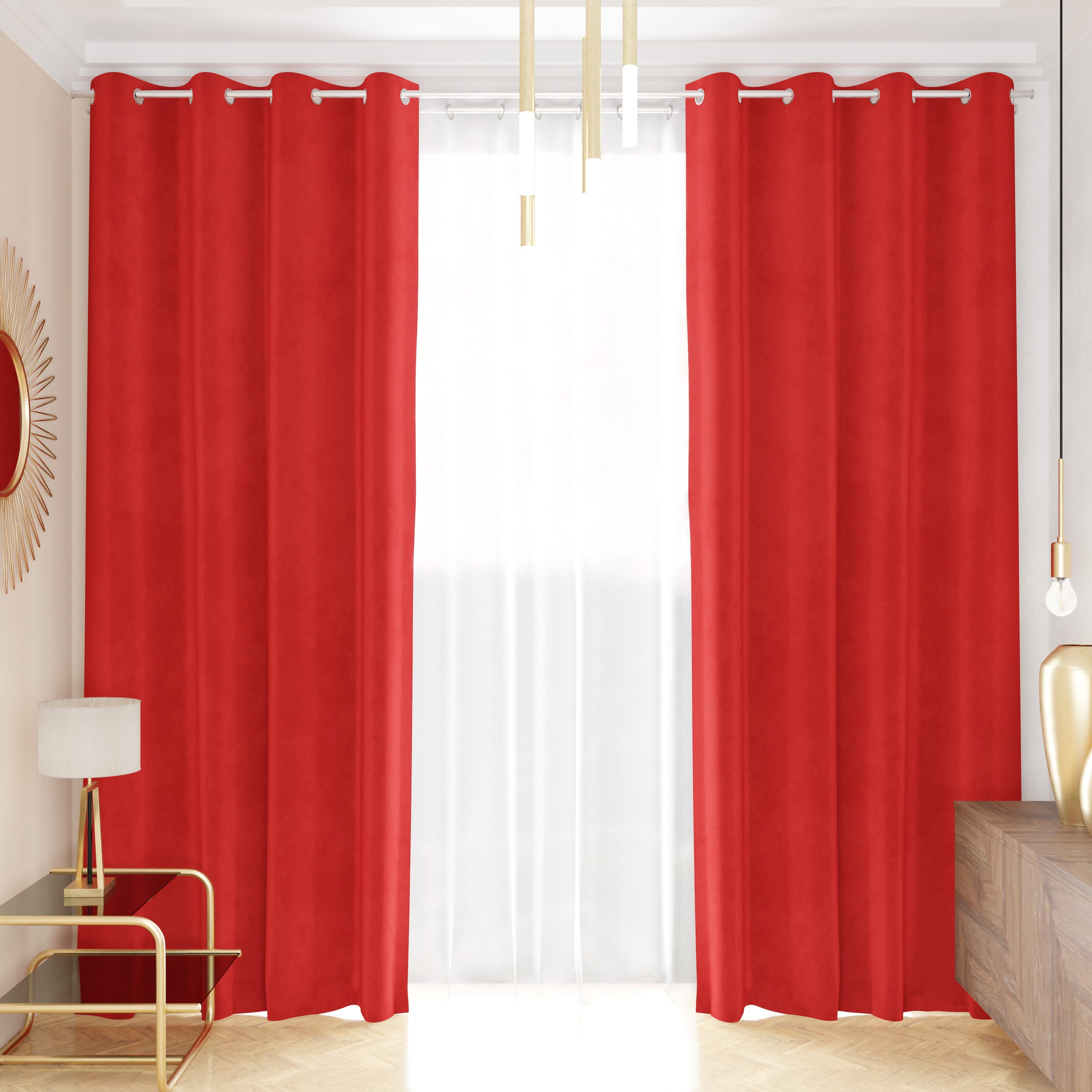 Tenda a Pannello in Velluto per Interni con Anelli, 140x280 cm, Rosso