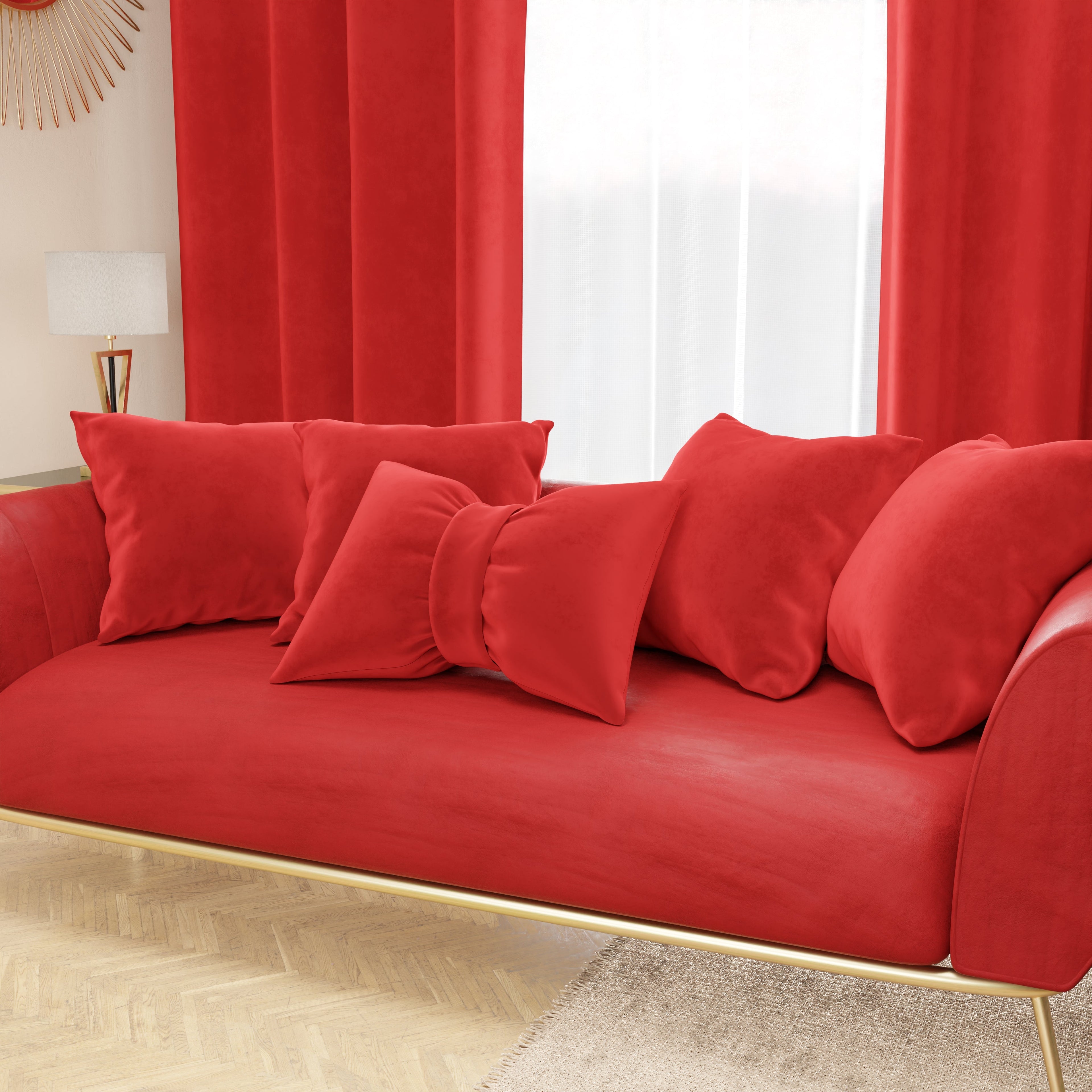 Cuscino Arredo Fiocco in Velluto 40x50 cm, Cuscino divano Rosso