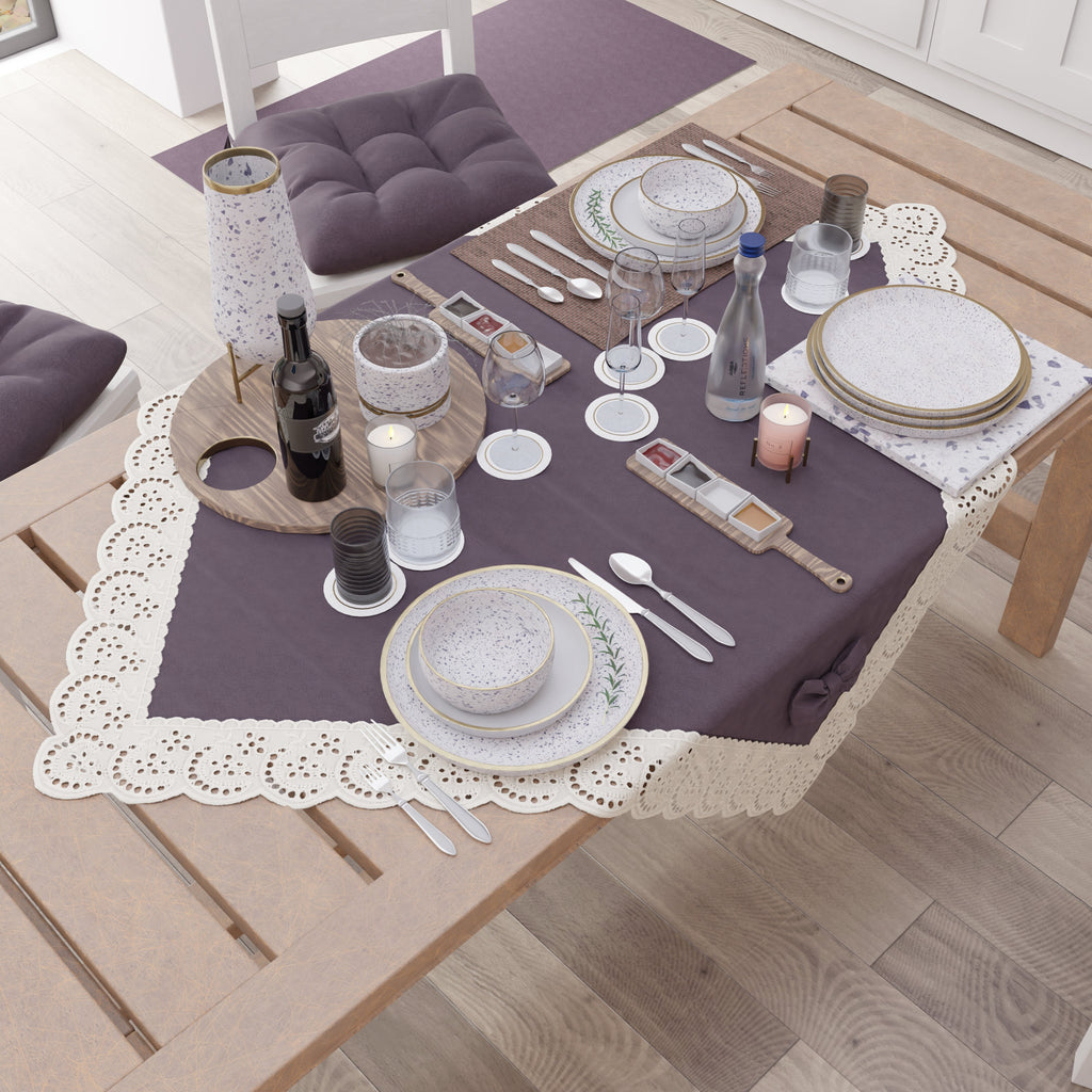 Centrotavola Cucina Elegante Shabby Chic con Pizzo e Fiocchi Malva