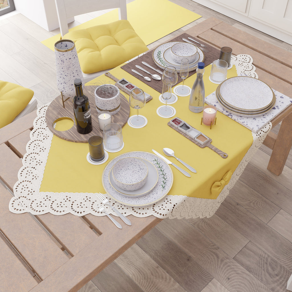 Centrotavola Cucina Elegante Shabby Chic con Pizzo e Fiocchi Giallo