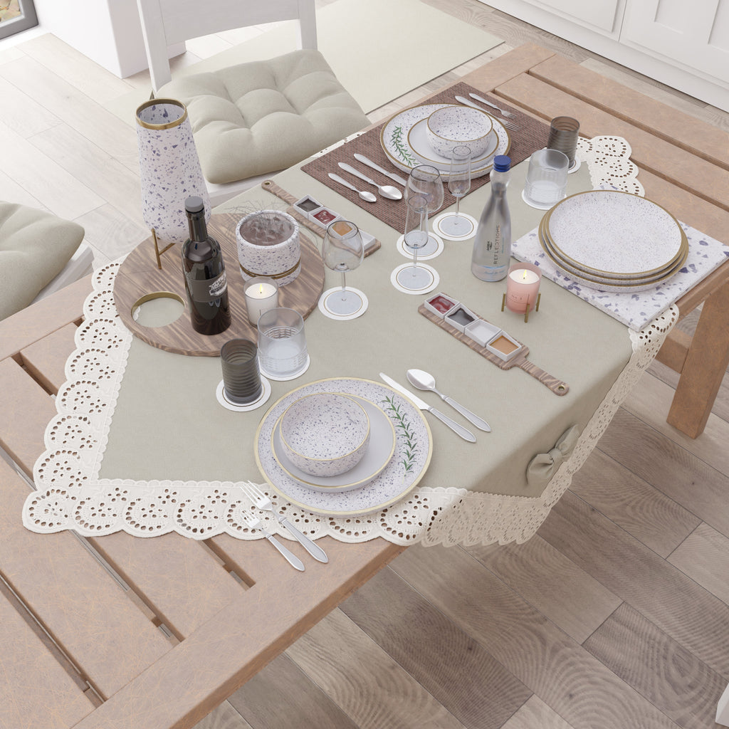 Centrotavola Cucina Elegante Shabby Chic con Pizzo e Fiocchi Beige