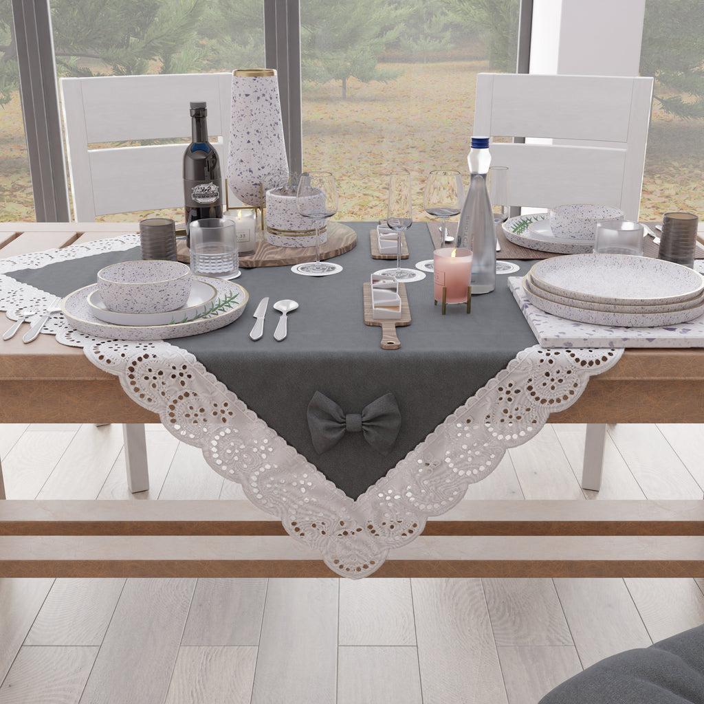 Centrotavola Cucina Elegante Shabby Chic con Pizzo e Fiocchi Grigio Scuro