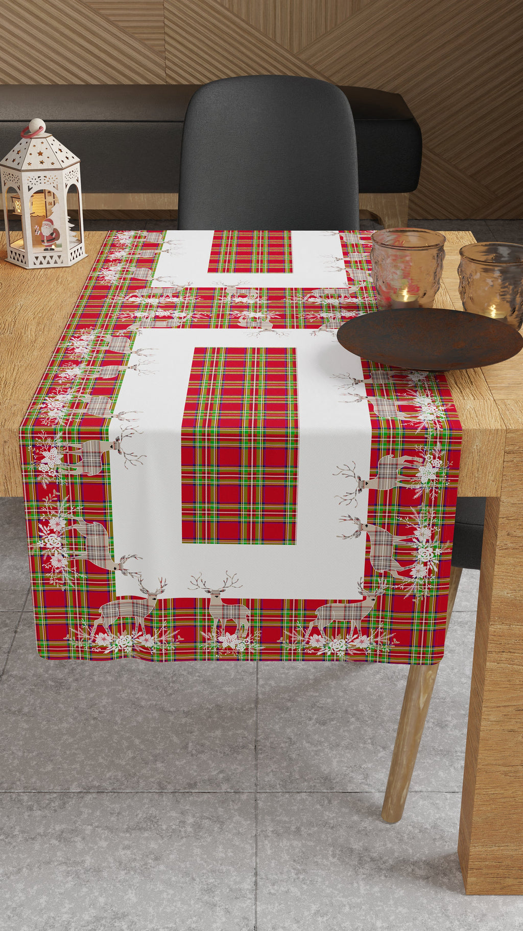 Runner Tavola Natalizio, Tovaglia Runner Natalizia, Runner Cucina Renna Beige.